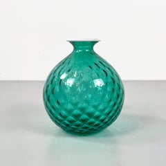 Italian modern round vase in green and white Murano glass by Venini 1990s