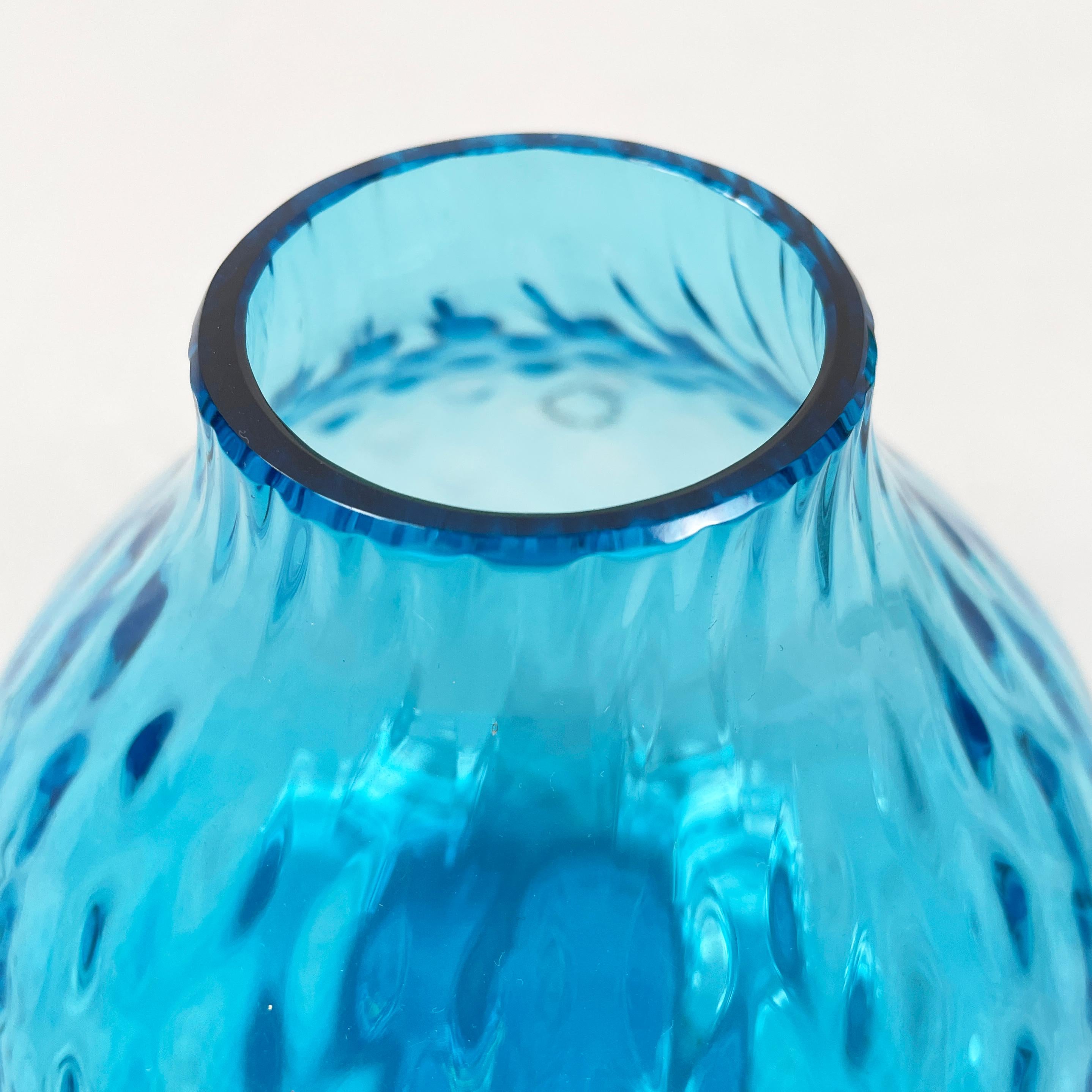 Italian modern Round vase in light blue Murano glass by Venini 1990s In Good Condition In MIlano, IT