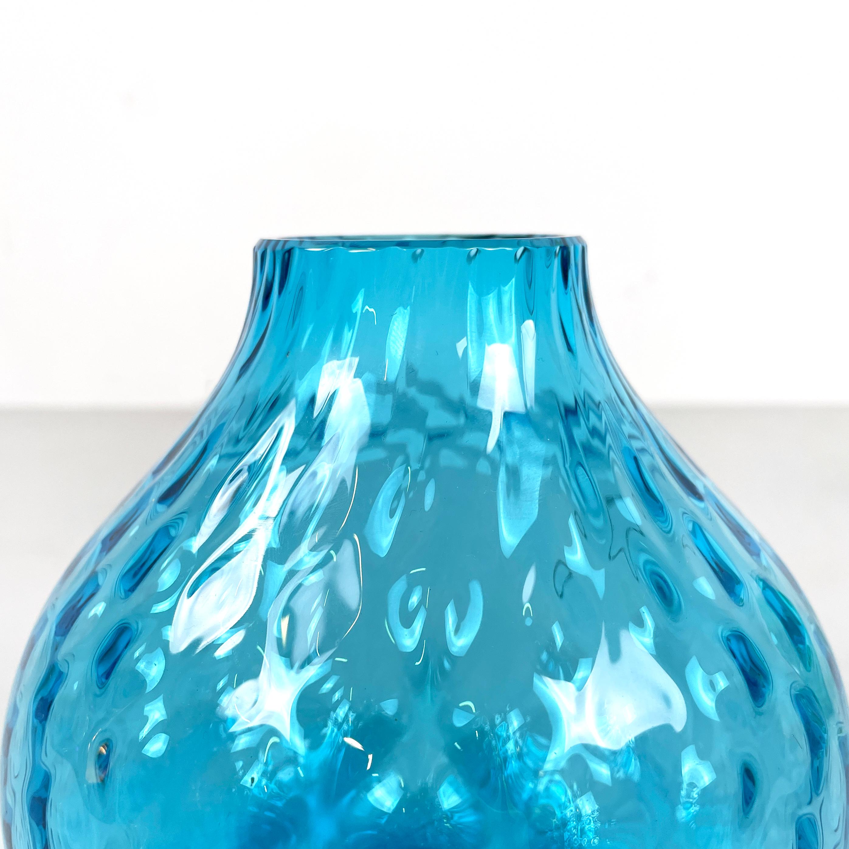 Late 20th Century Italian modern Round vase in light blue Murano glass by Venini 1990s