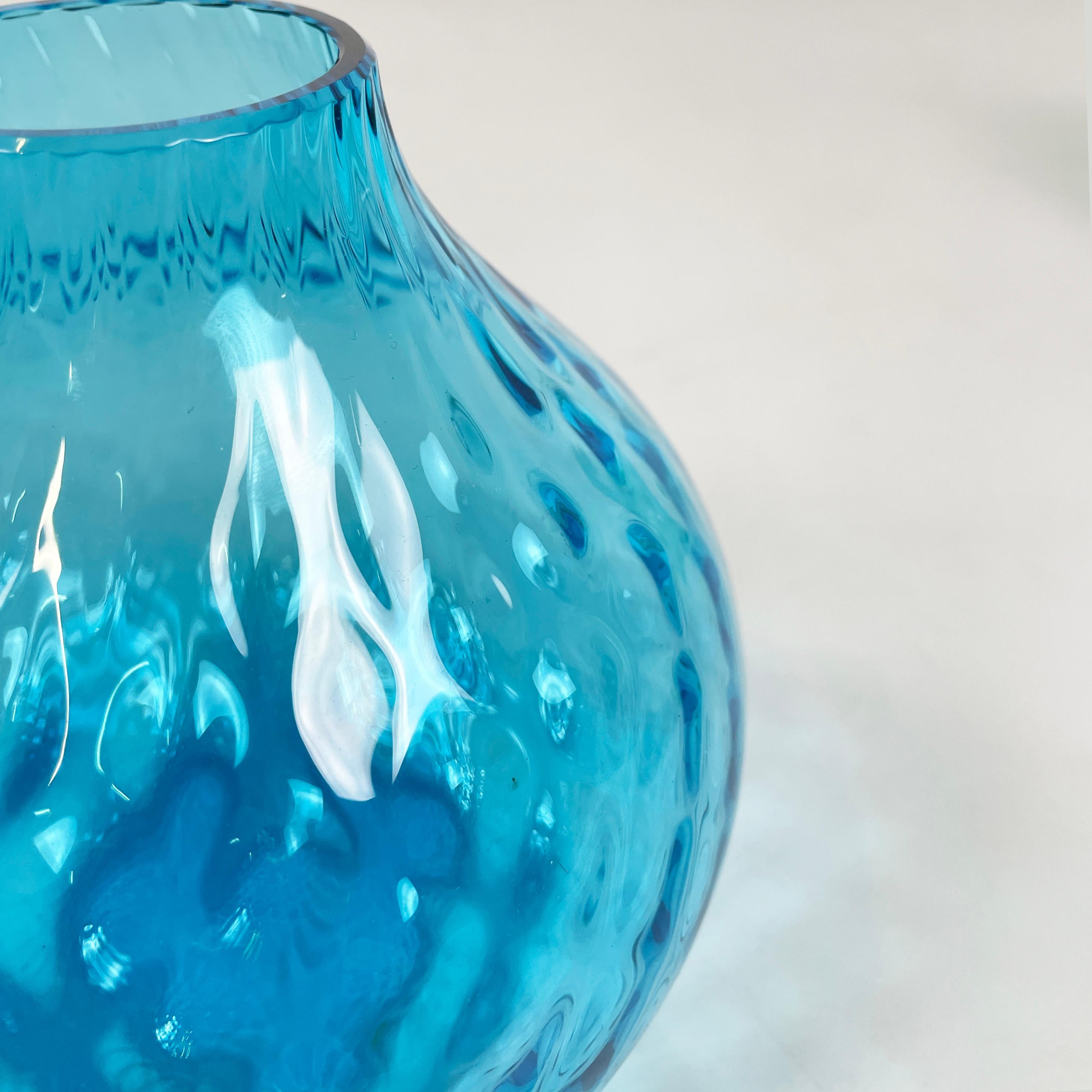 Italian modern Round vase in light blue Murano glass by Venini 1990s 1