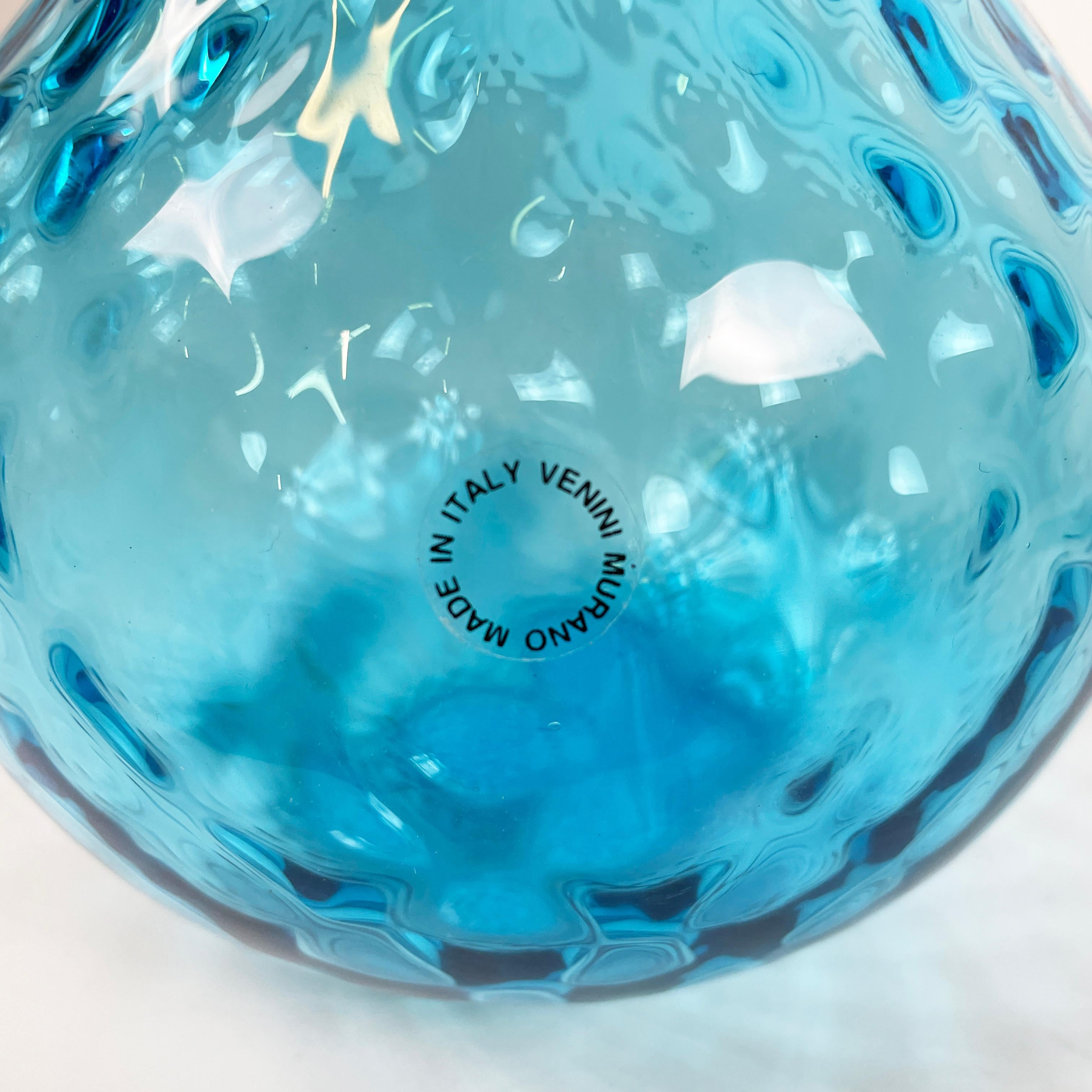 Italian modern Round vase in light blue Murano glass by Venini 1990s 3