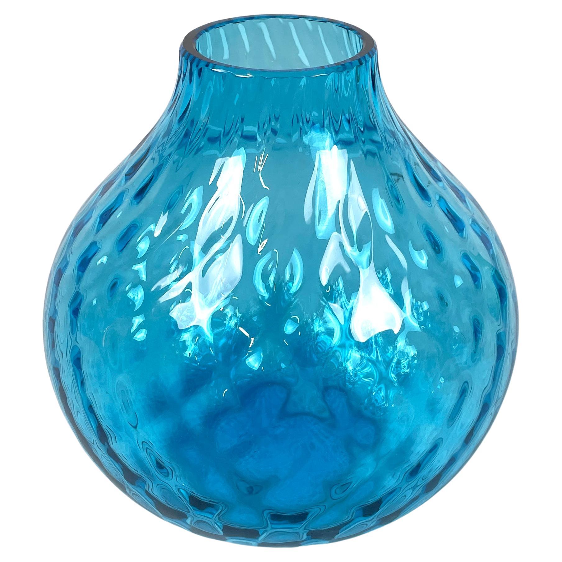 Italian modern Round vase in light blue Murano glass by Venini 1990s