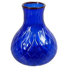 Vase rond moderne italien en verre de Murano rouge et bleu par Venini 1990