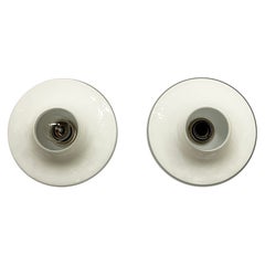 Italian modern round wall lamps in opaline glass, 1970s