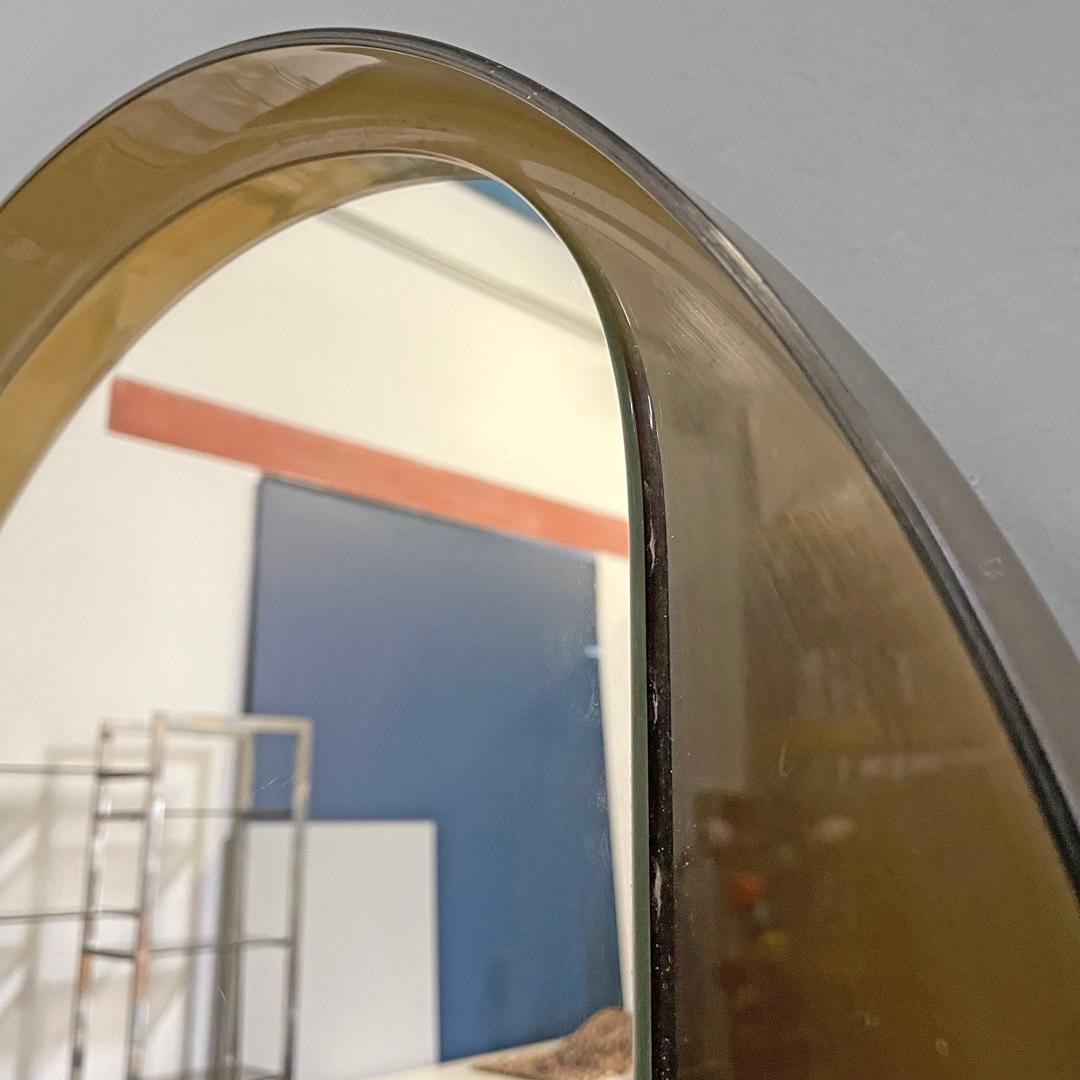 Italian modern round wall mirror in semitransparent brown plastic, 1970s  9