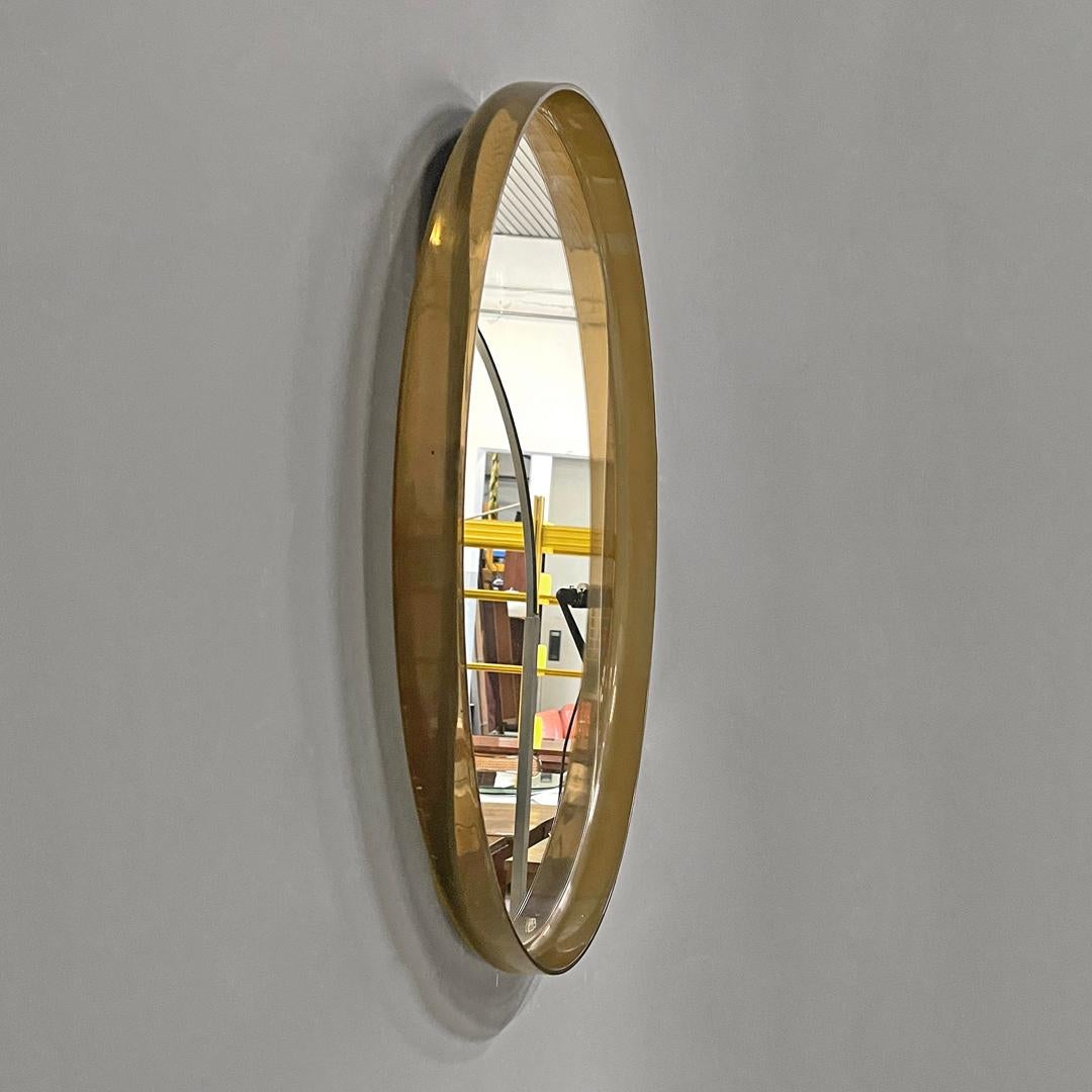 Italian modern round wall mirror in semitransparent brown plastic, 1970s  2