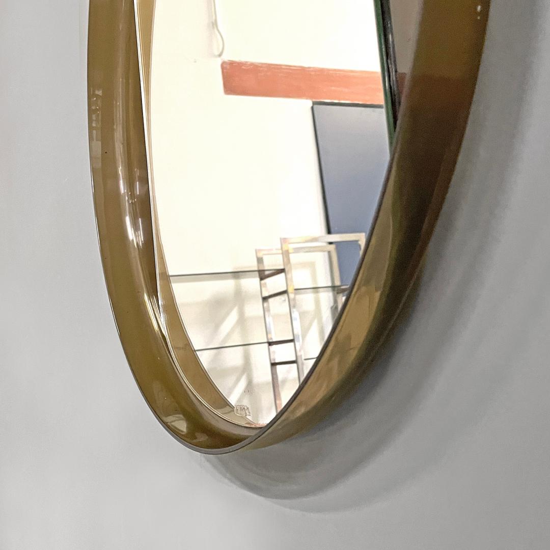 Italian modern round wall mirror in semitransparent brown plastic, 1970s  4
