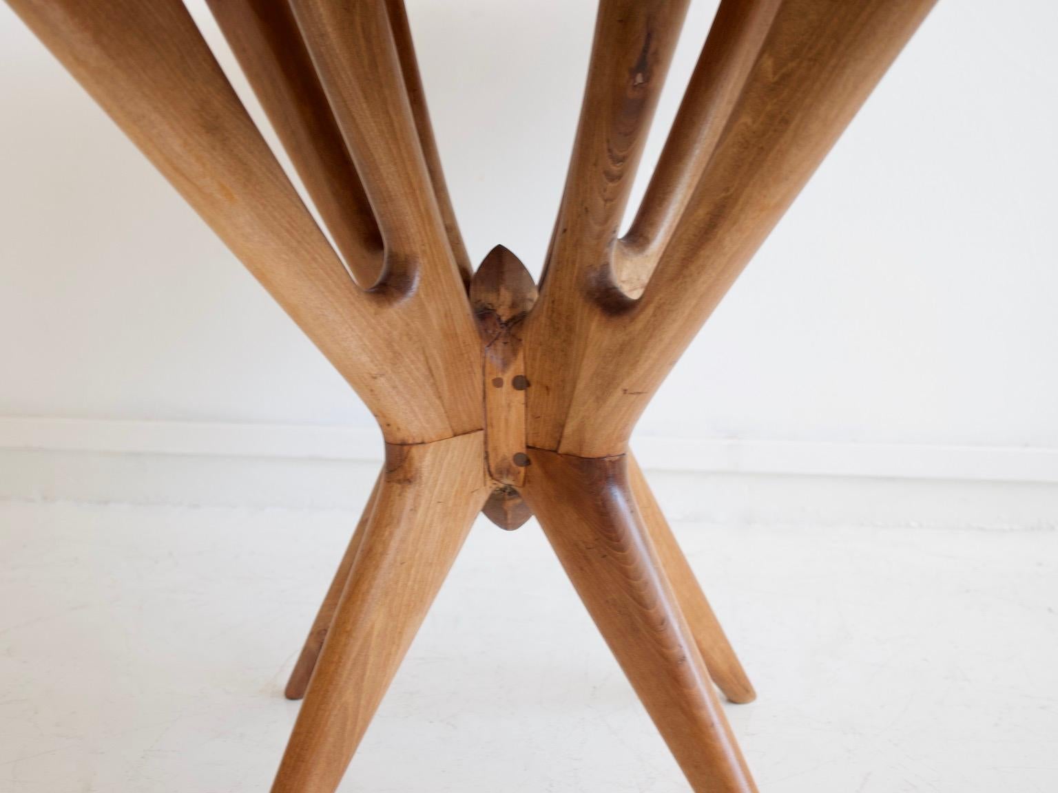Mid-Century Modern Italian Modern Round Walnut Wood Table with Glass Top