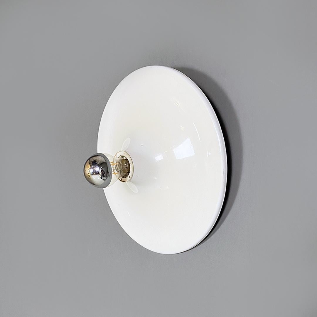 Late 20th Century Italian Modern Round White Metal Wall or Ceiling Lamp, 1970s