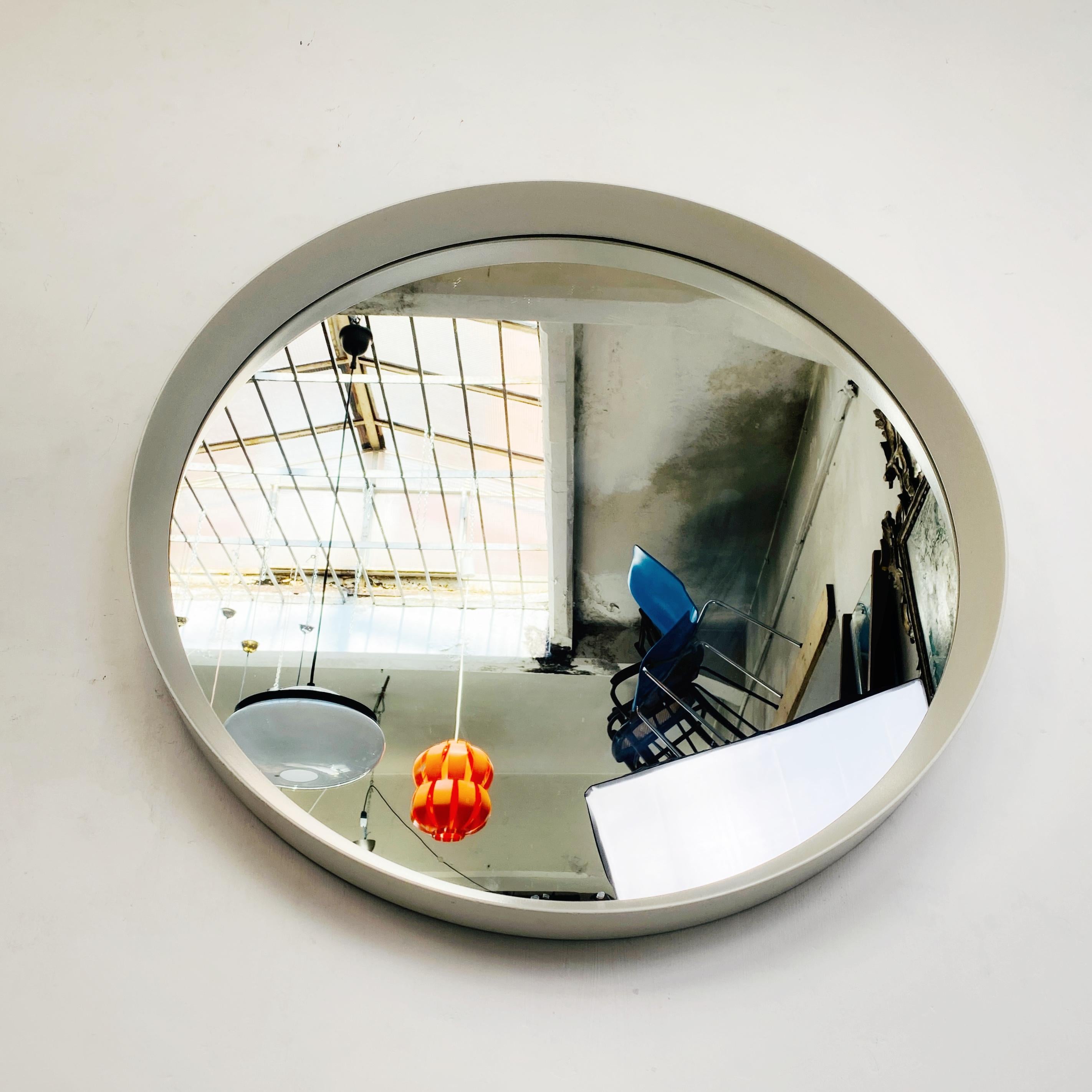 Late 20th Century Italian Modern Round White Wood Wall Mirror, 1980s For Sale