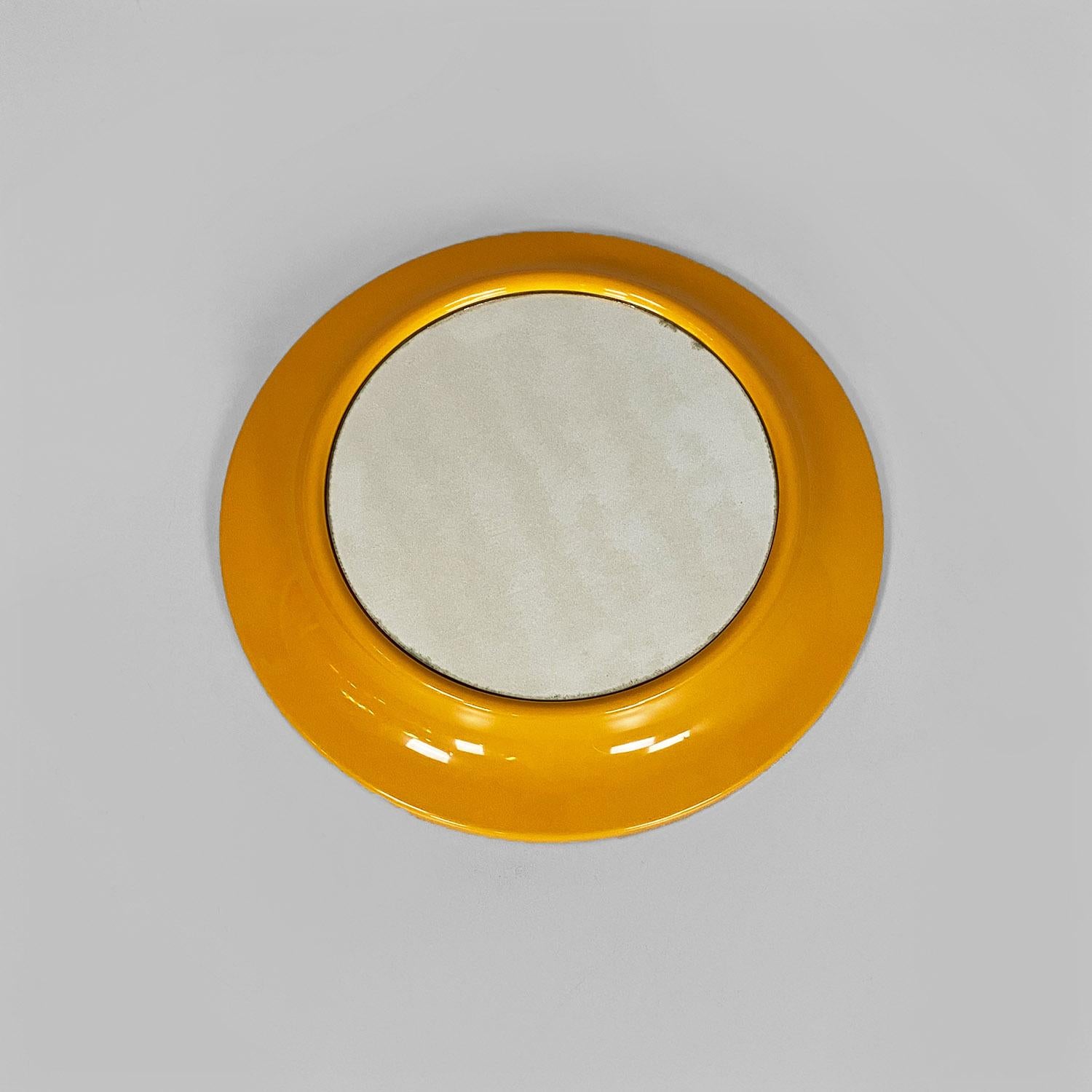 Modern Italian modern round yellow ocher plastic mirror by Cattaneo Italy, 1980s For Sale