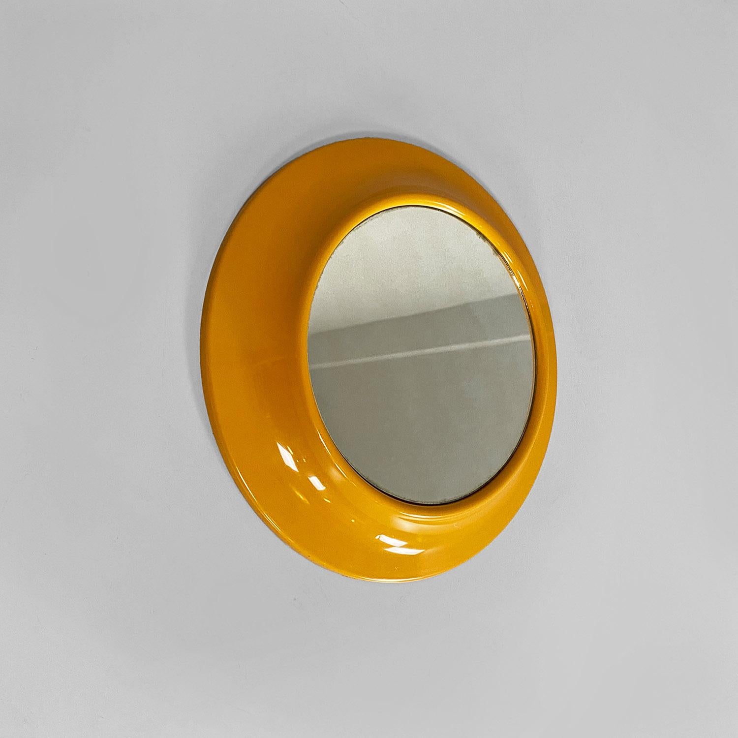 Late 20th Century Italian modern round yellow ocher plastic mirror by Cattaneo Italy, 1980s For Sale