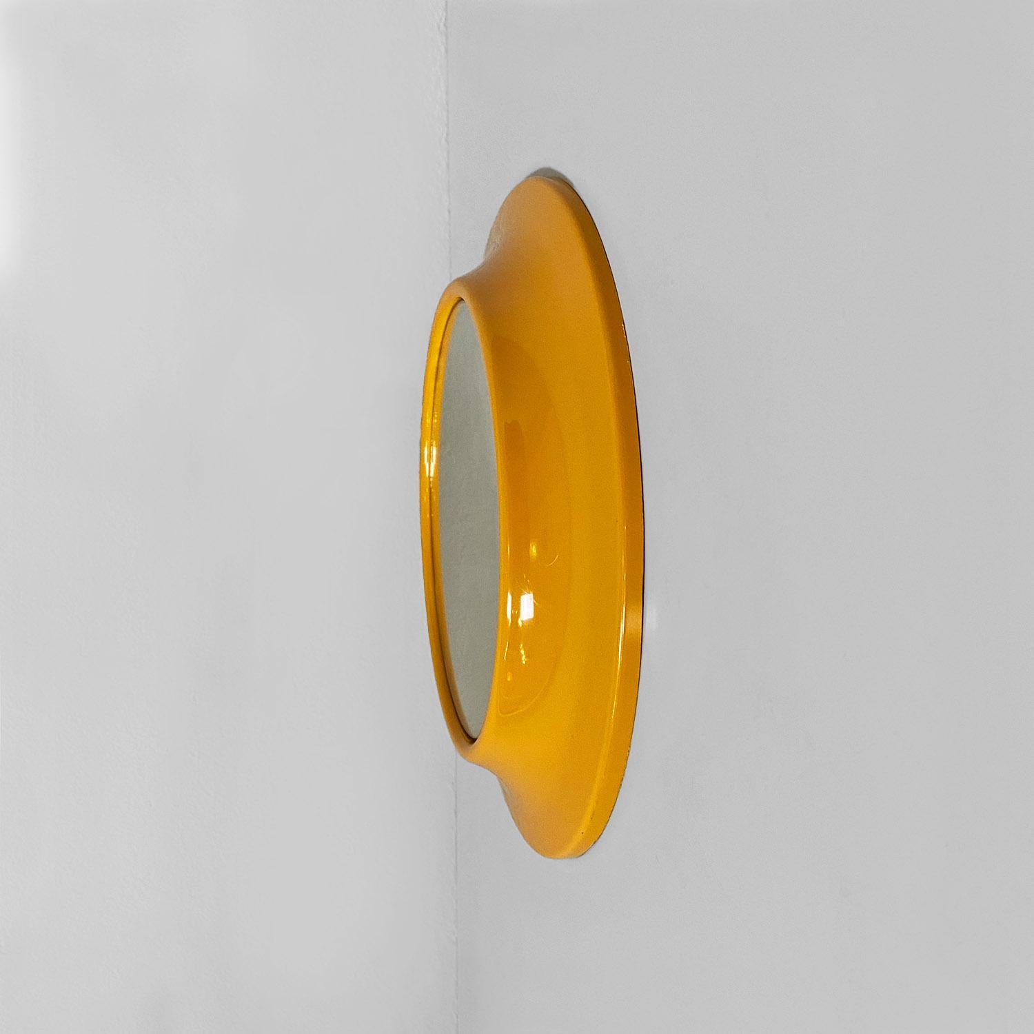 Mirror Italian modern round yellow ocher plastic mirror by Cattaneo Italy, 1980s For Sale