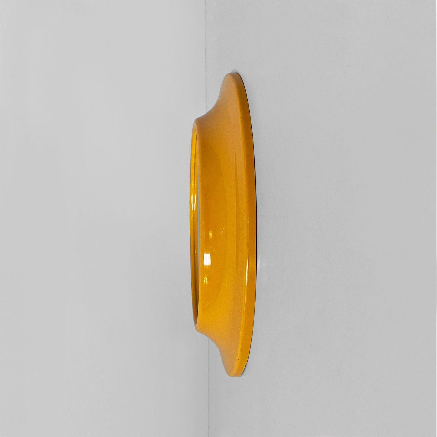 Italian modern round yellow ocher plastic mirror by Cattaneo Italy, 1980s For Sale 1