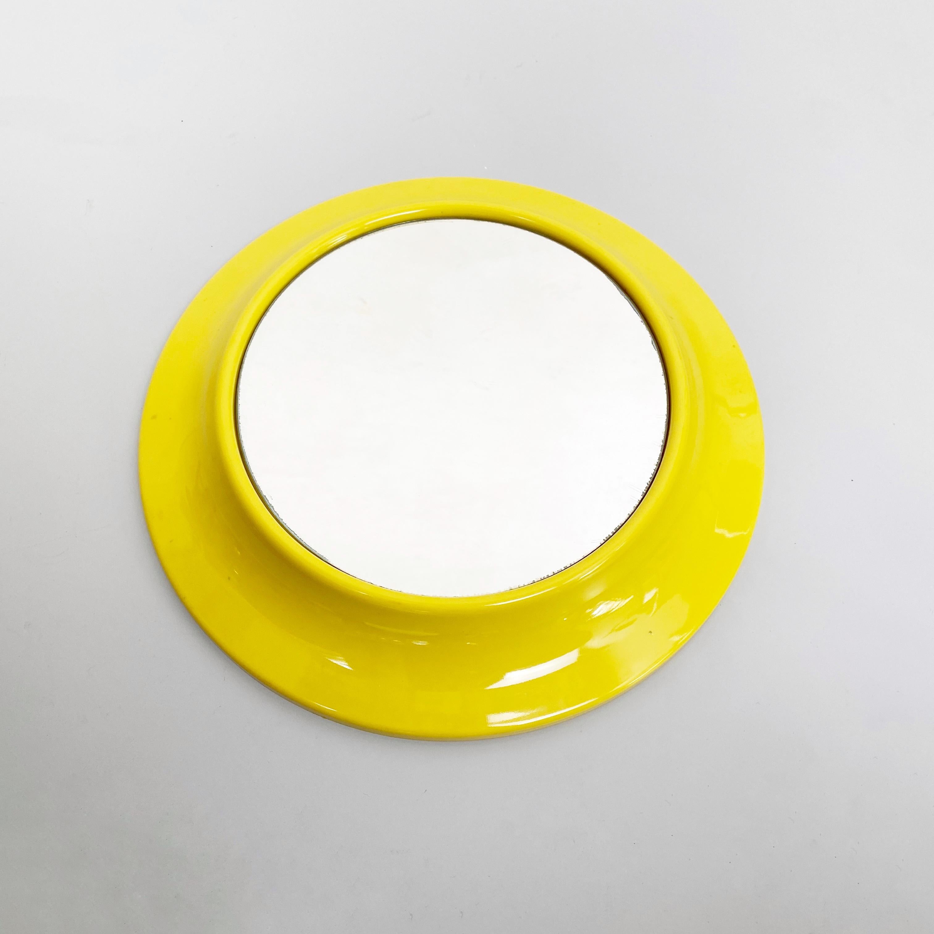 Italian Modern Round Yellow Plastic Mirror, 1980s 2