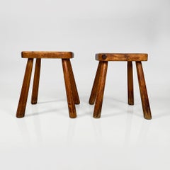 Italian modern rounded square wooden stools, 1970s