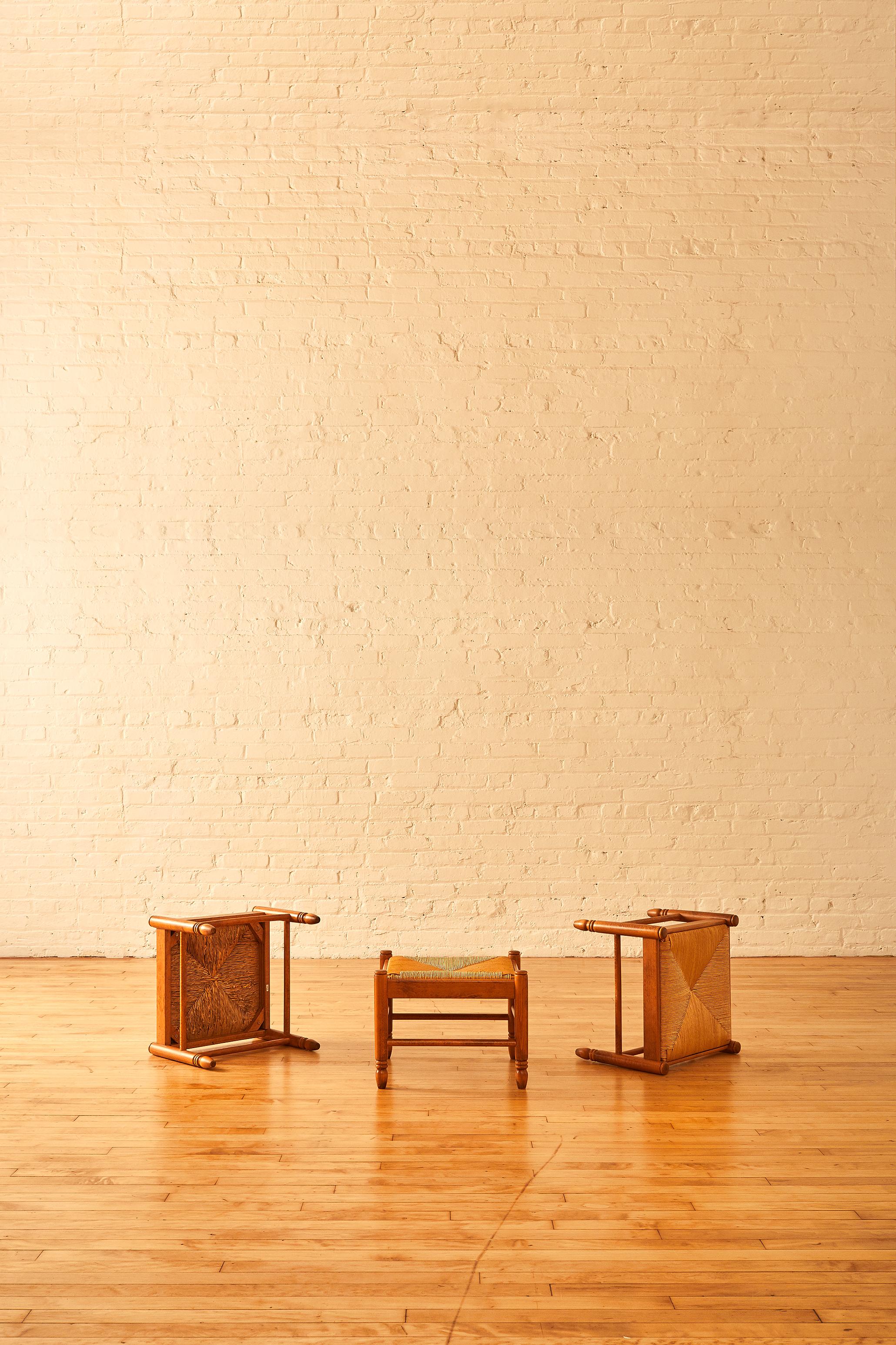 Mid-Century Modern Italian Modern Rush Ottoman Seat in the Manner of Charlotte Perriand