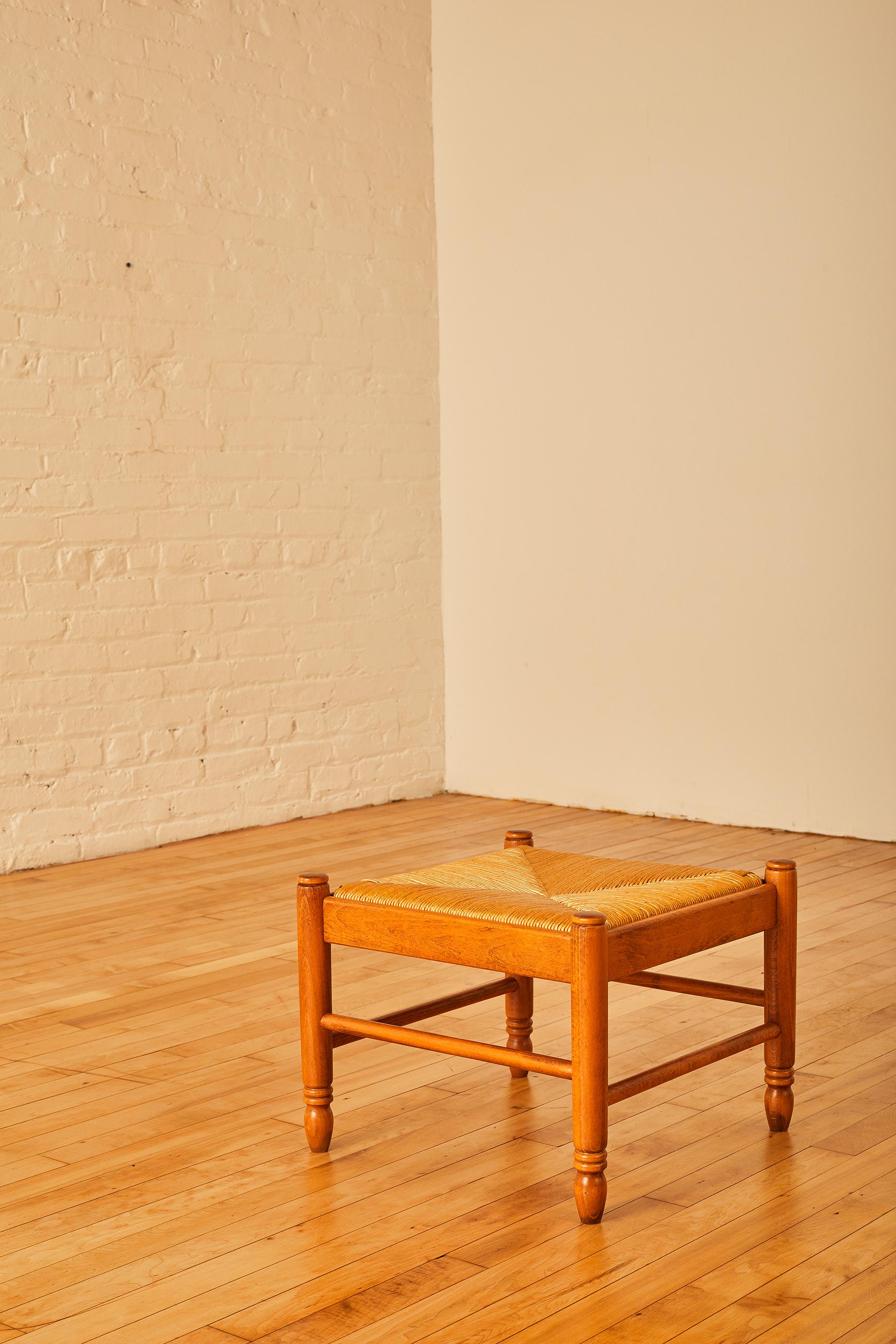 Italian Modern Rush Ottoman Seat in the Manner of Charlotte Perriand 1