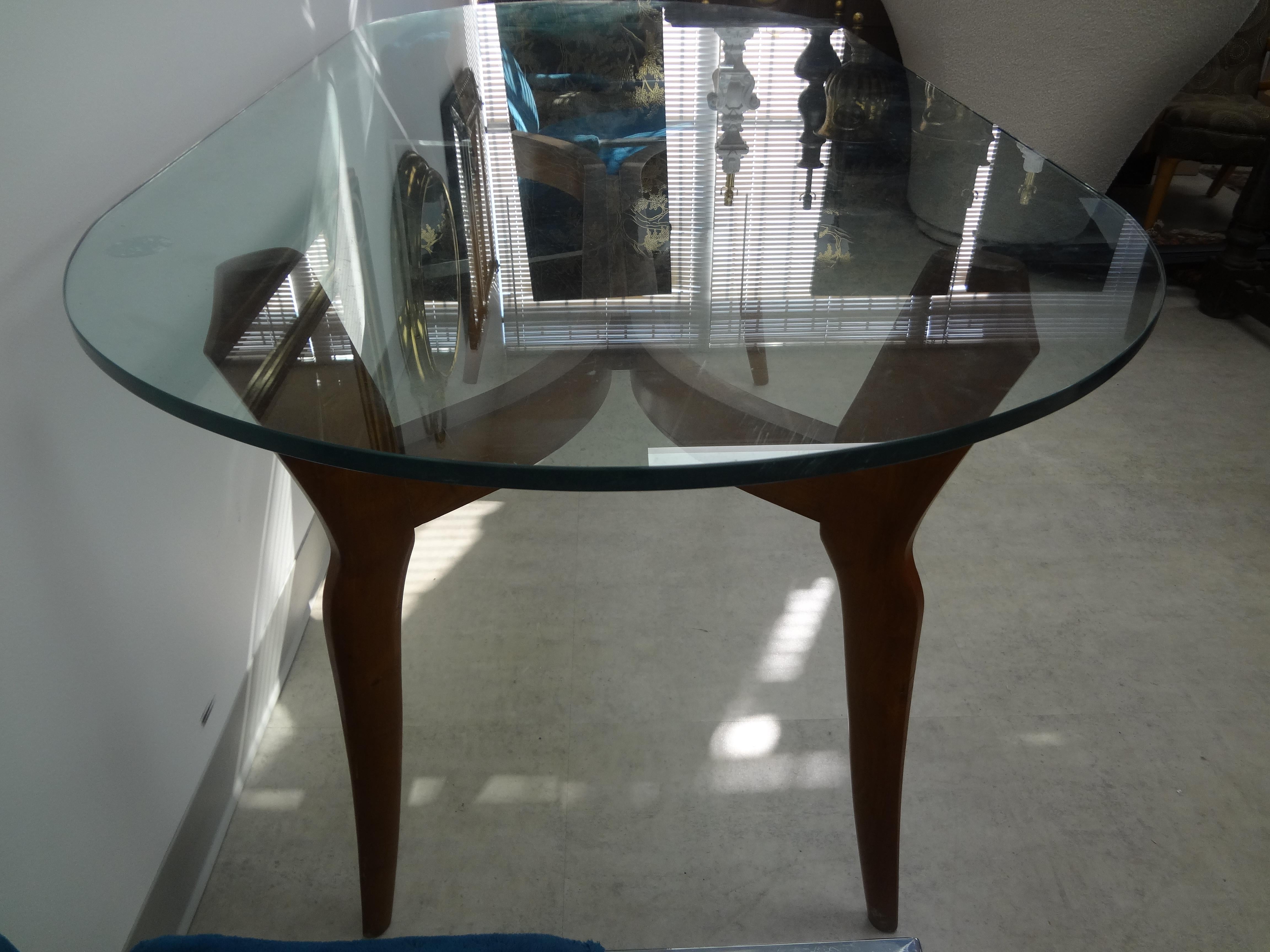 Verre Table de salle à manger italienne sculpturale avec plateau en verre en vente