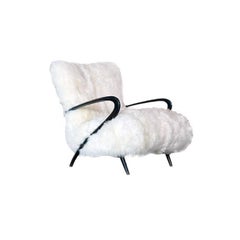 Italian Modern Sculptural Lounge White Fur Chair