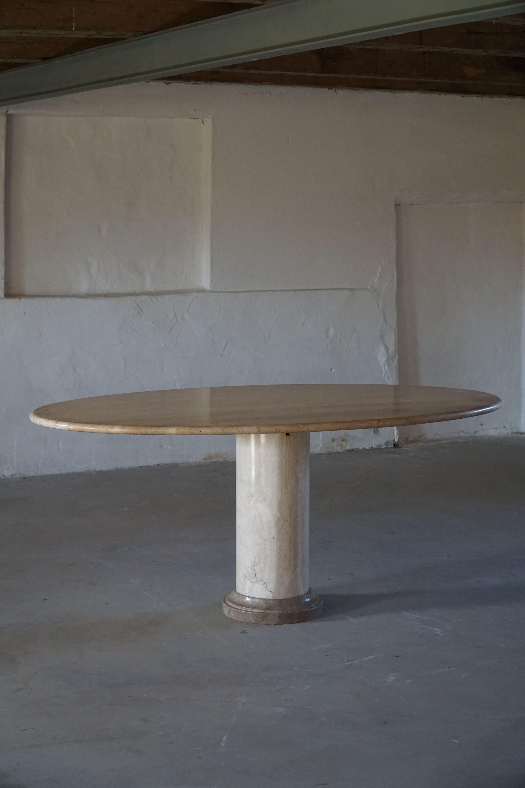Travertine Italian Modern Sculptural Oval Dining Table in Marble, Made in 1970s