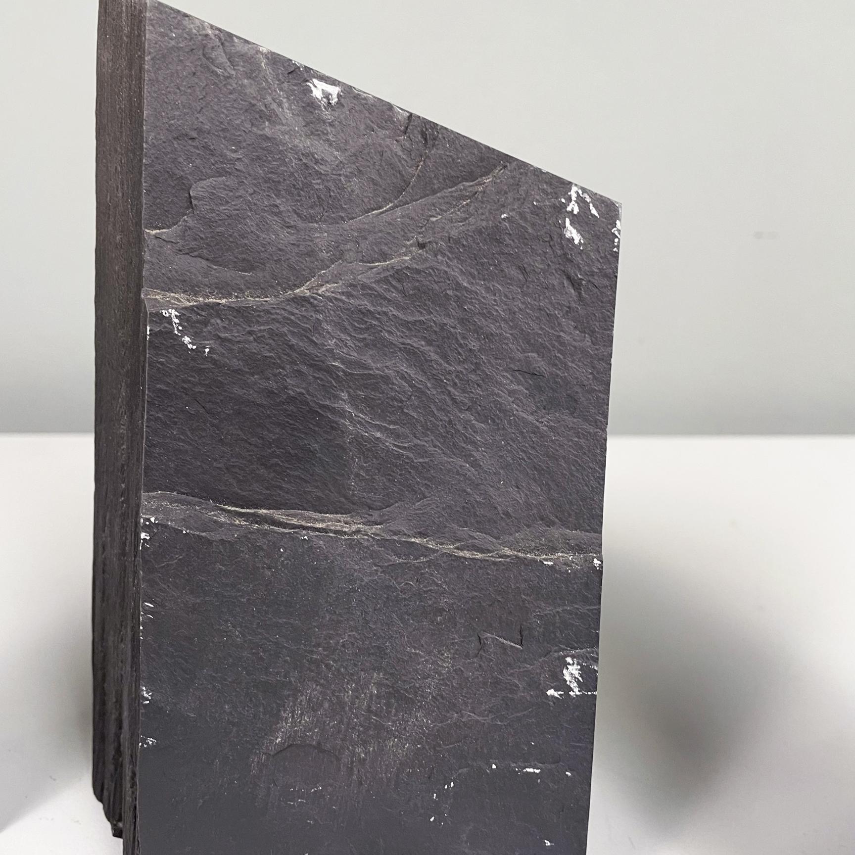 Italian Modern Sculpture Bookends in Black Stone Slate, 1980s 6