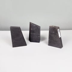Italian Modern Sculpture Bookends in Black Stone Slate, 1980s