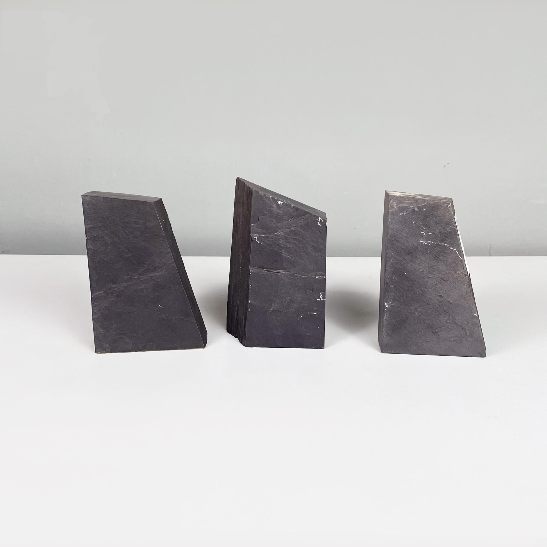 Italian Modern Sculpture Bookends in Black Stone Slate, 1980s 1