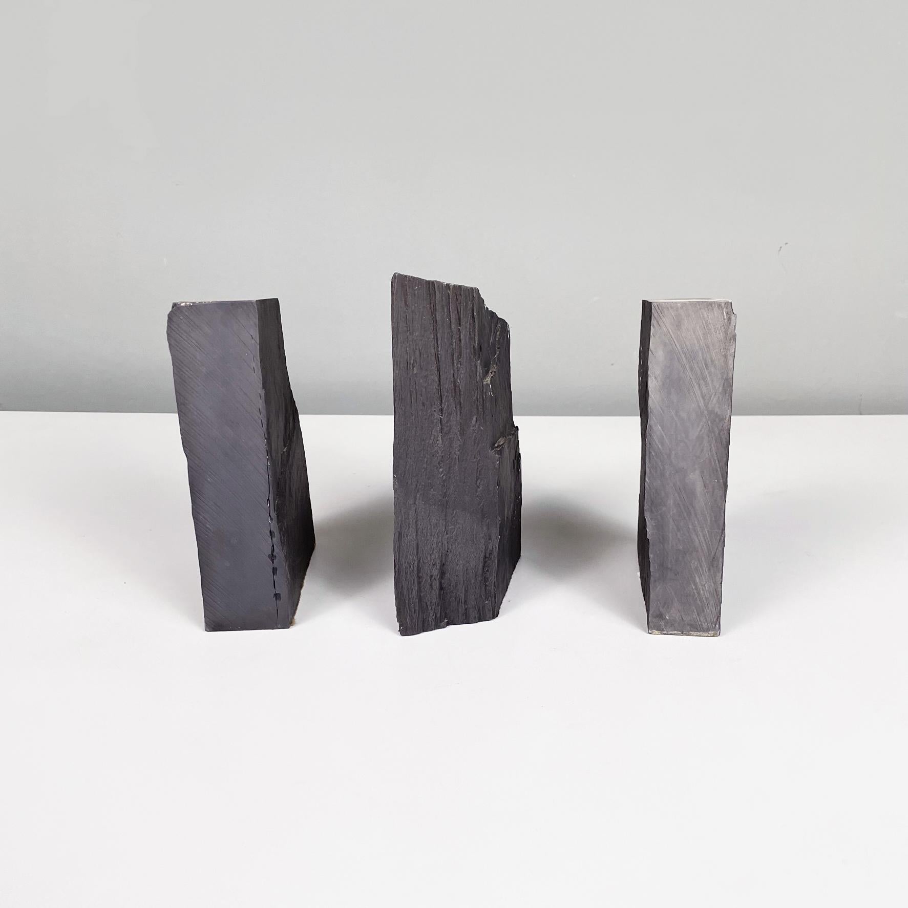Italian Modern Sculpture Bookends in Black Stone Slate, 1980s 2