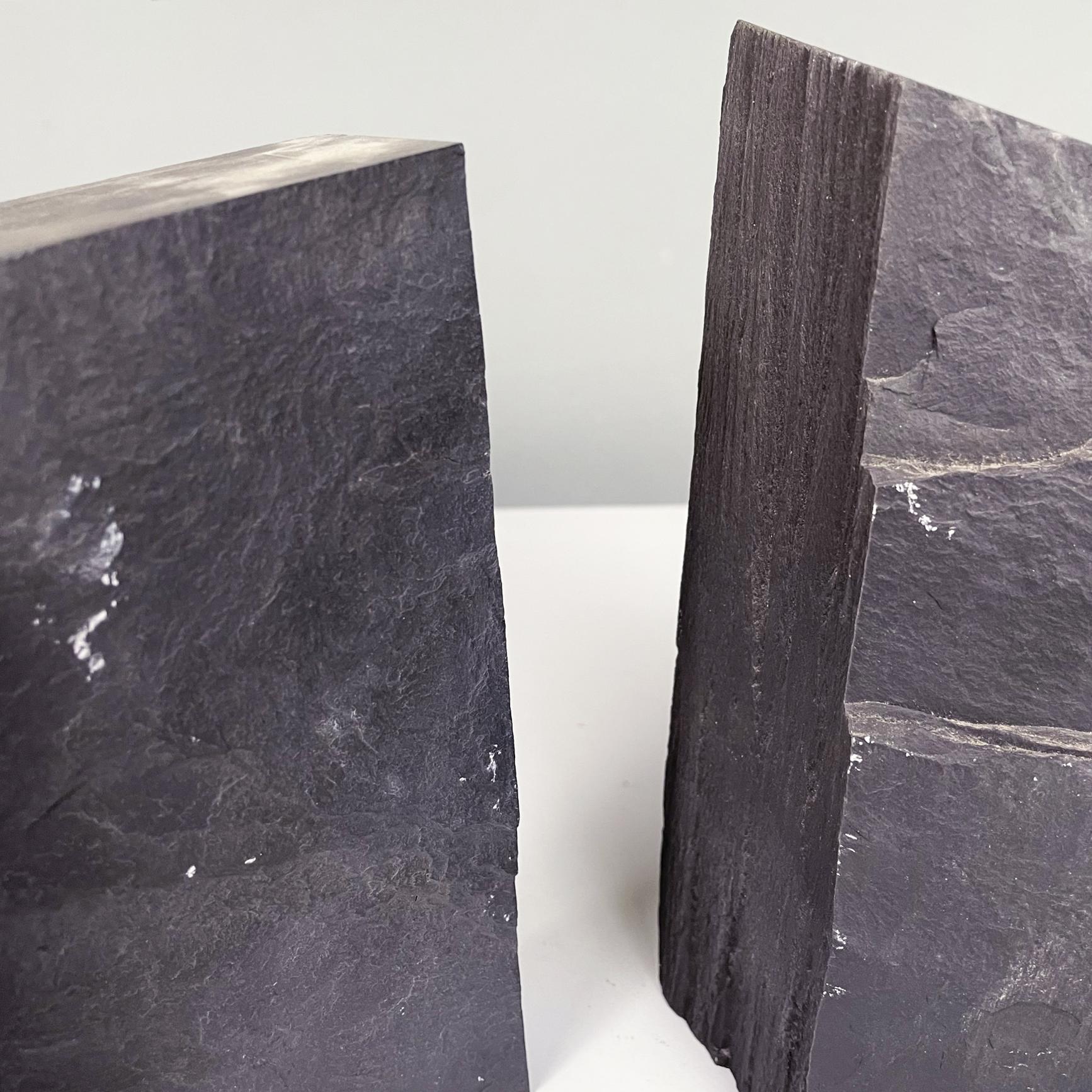 Italian Modern Sculpture Bookends in Black Stone Slate, 1980s 3