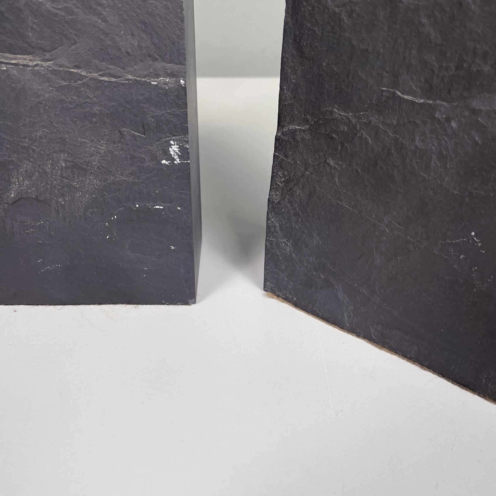 Italian Modern Sculpture Bookends in Black Stone Slate, 1980s 4