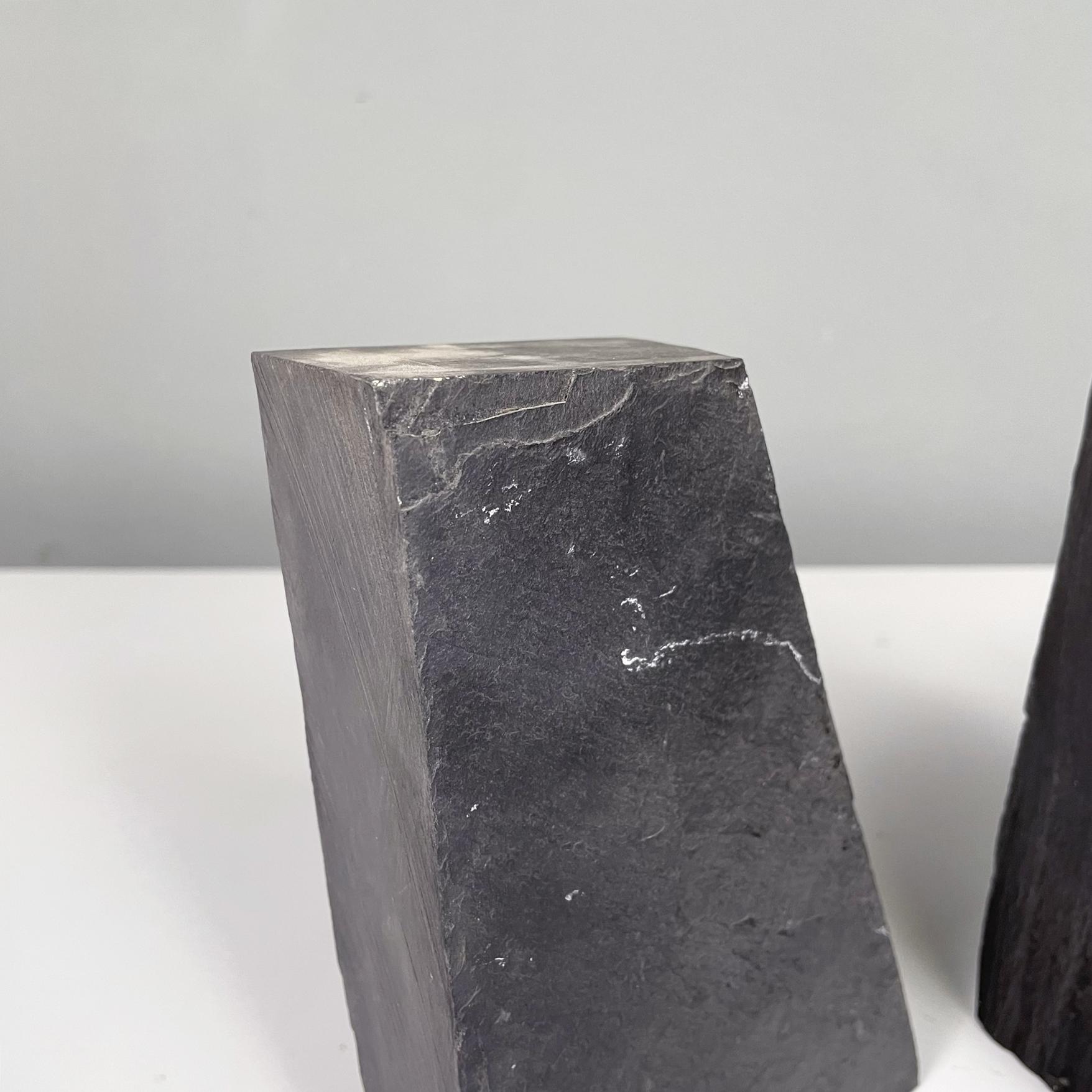 Italian Modern Sculpture Bookends in Black Stone Slate, 1980s 5