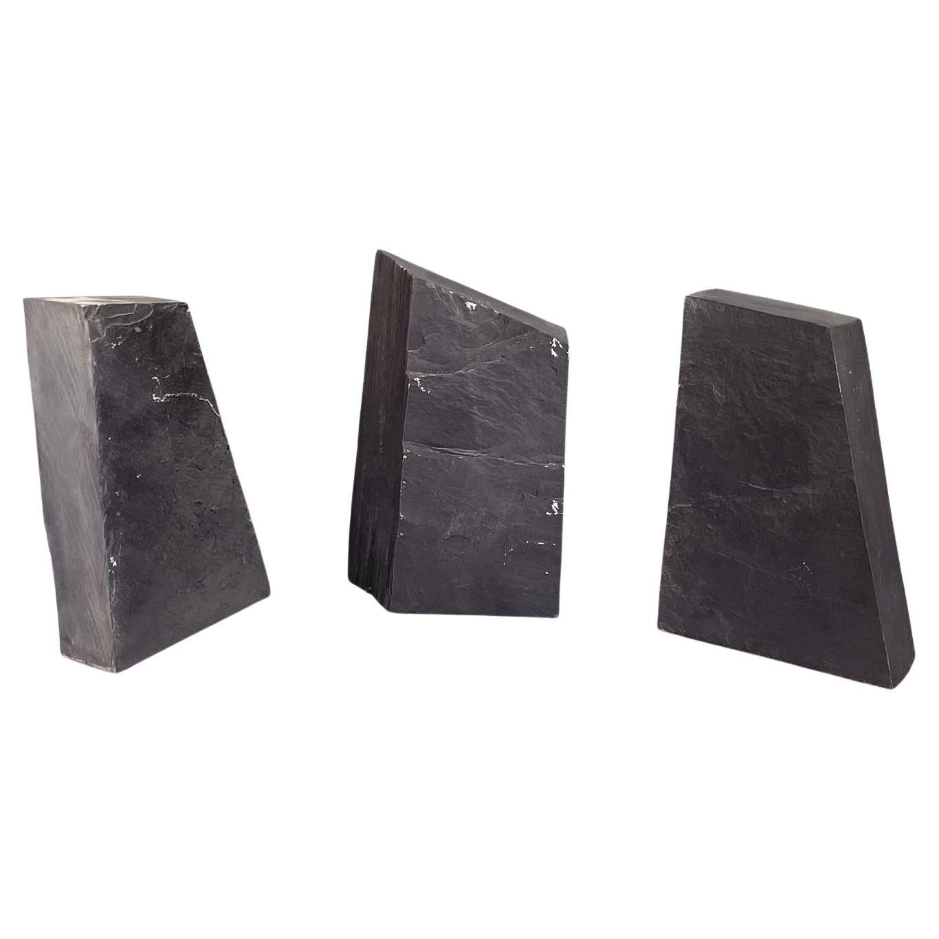 Italian Modern Sculpture Bookends in Black Stone Slate, 1980s