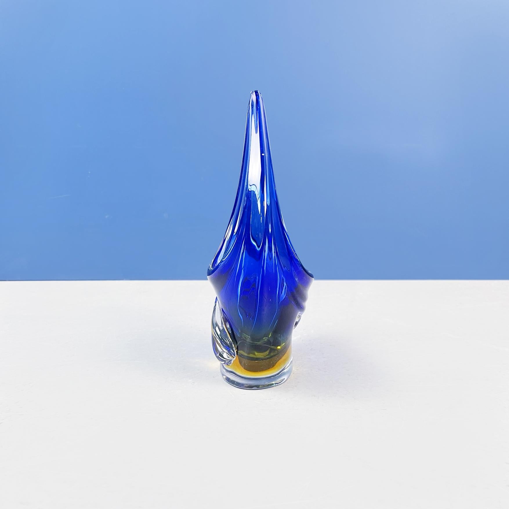 Mid-Century Modern Italian Modern Sculpture in Blue and Yellow Murano Glass, 1970s For Sale