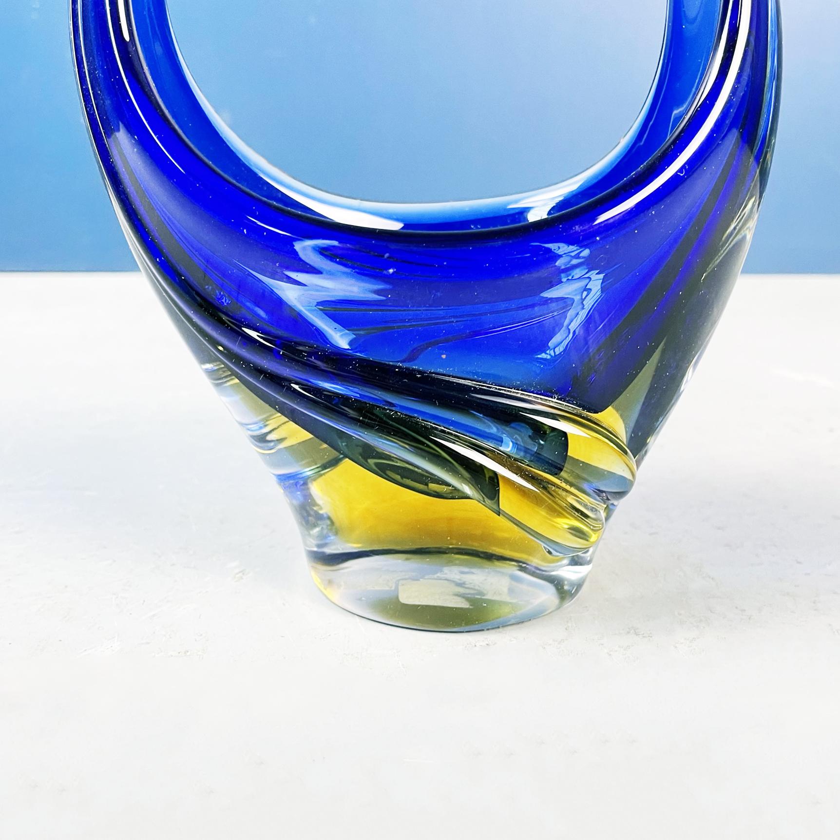 Italian Modern Sculpture in Blue and Yellow Murano Glass, 1970s For Sale 2
