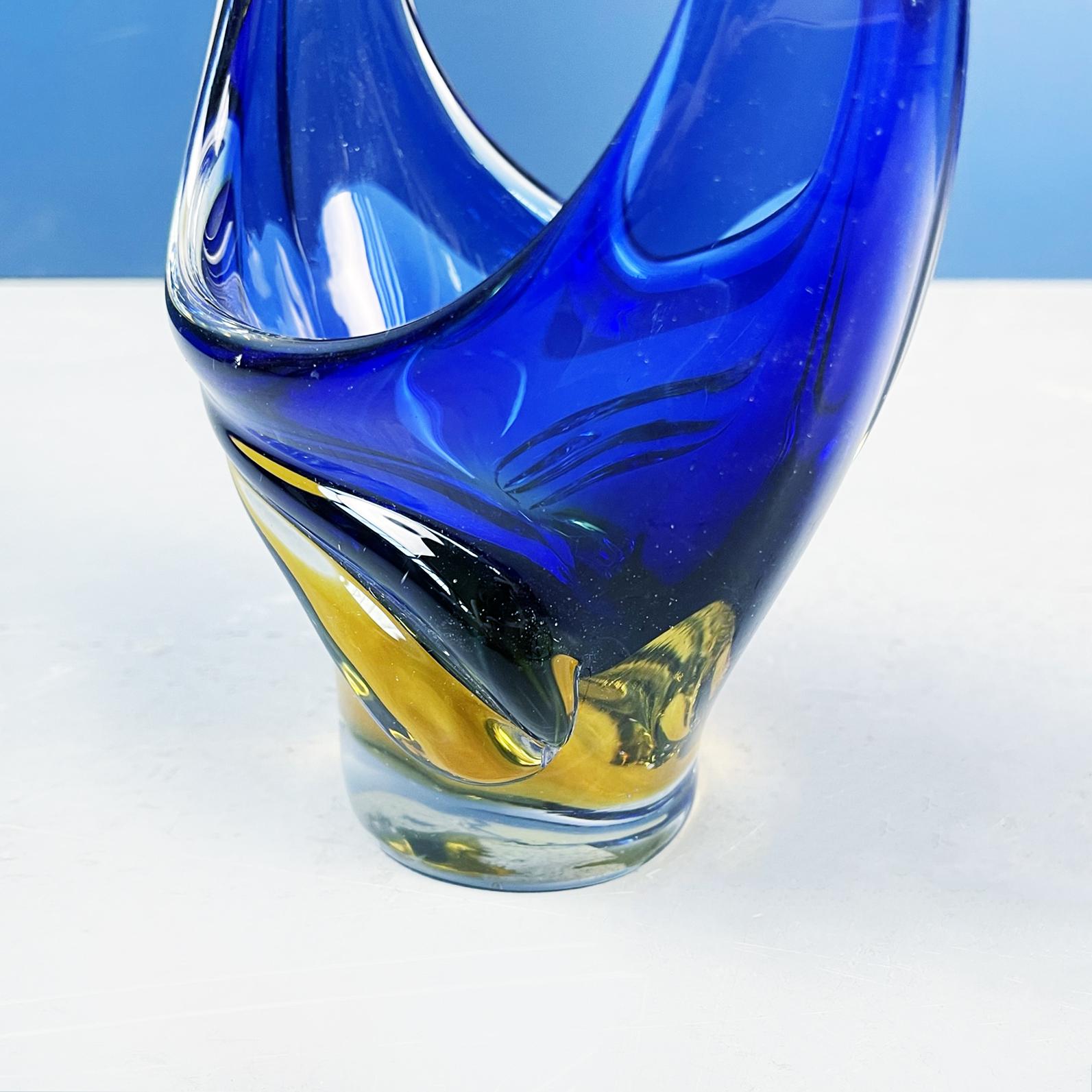 Italian Modern Sculpture in Blue and Yellow Murano Glass, 1970s For Sale 4