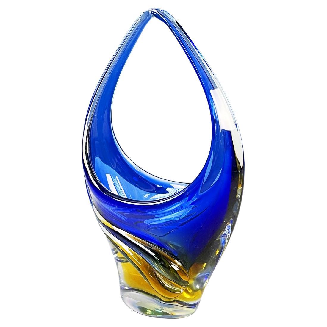 Italian Modern Sculpture in Blue and Yellow Murano Glass, 1970s For Sale