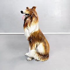 Italian Modern Sculpture of Sitting Rough Collie Dog in Ceramic, 1970s
