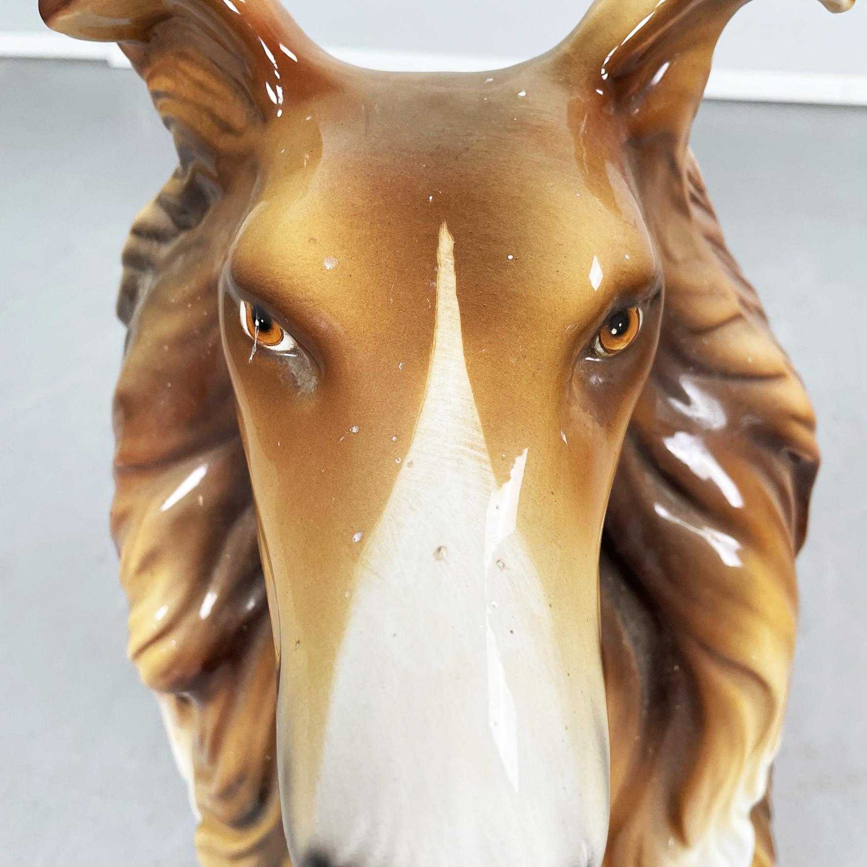 Italian Modern Sculpture of Sitting Rough Collie Dog in Ceramic, 1970s In Good Condition For Sale In MIlano, IT