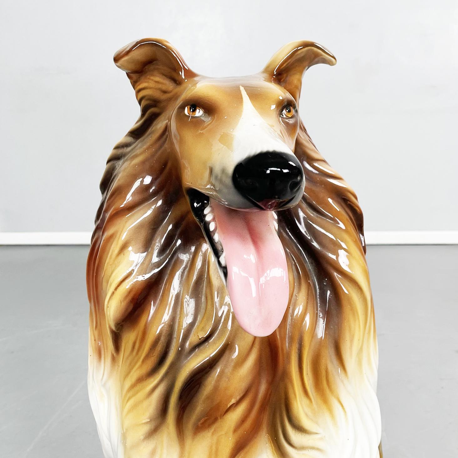 Late 20th Century Italian Modern Sculpture of Sitting Rough Collie Dog in Ceramic, 1970s For Sale