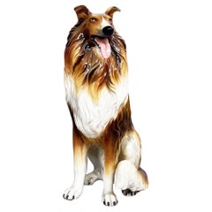 Italian Modern Sculpture of Sitting Rough Collie Dog in Ceramic, 1970s