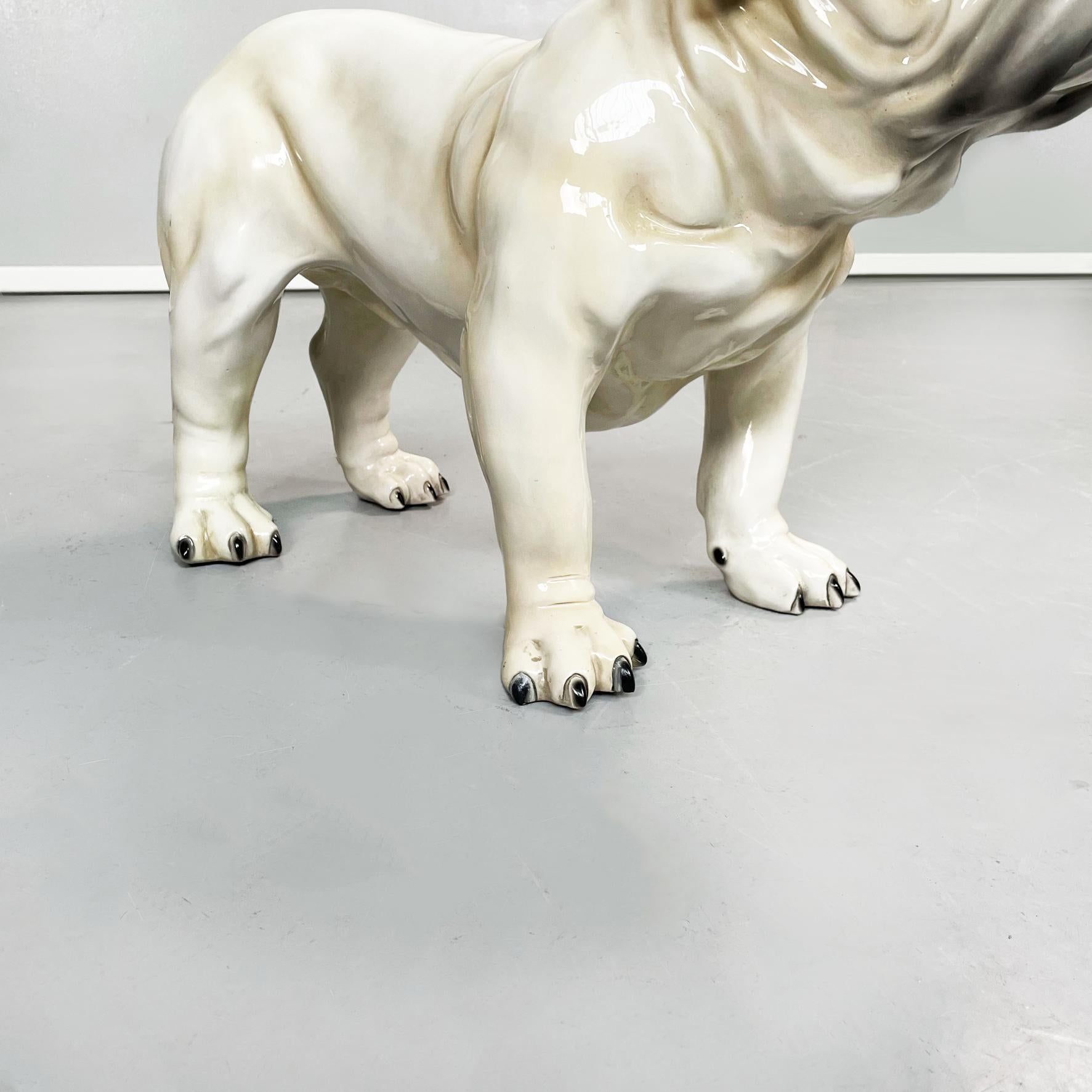 Italian Modern Sculpture of Standing Bulldogge Dog in Beige Black Ceramic, 1970s For Sale 9