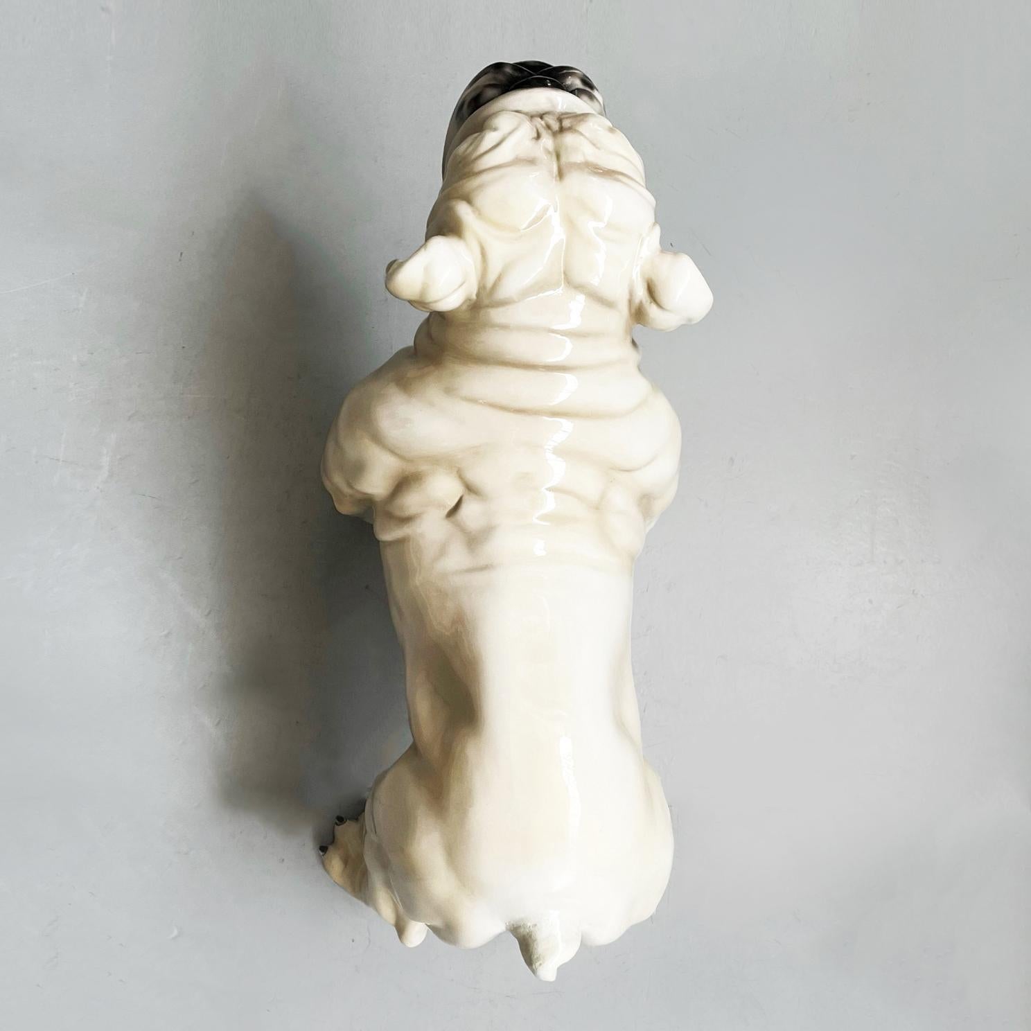 Italian Modern Sculpture of Standing Bulldogge Dog in Beige Black Ceramic, 1970s For Sale 1