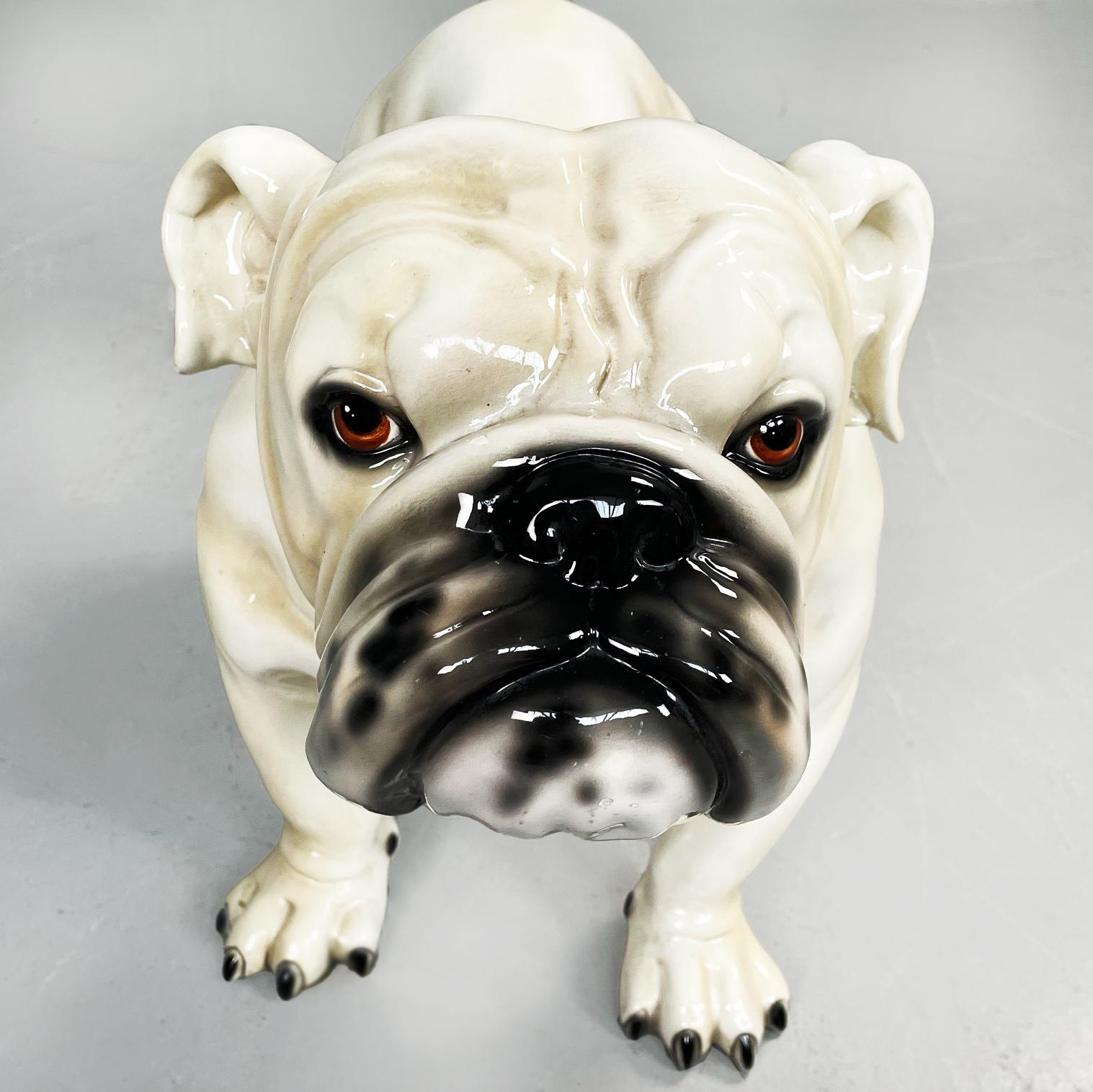 Italian Modern Sculpture of Standing Bulldogge Dog in Beige Black Ceramic, 1970s For Sale 2