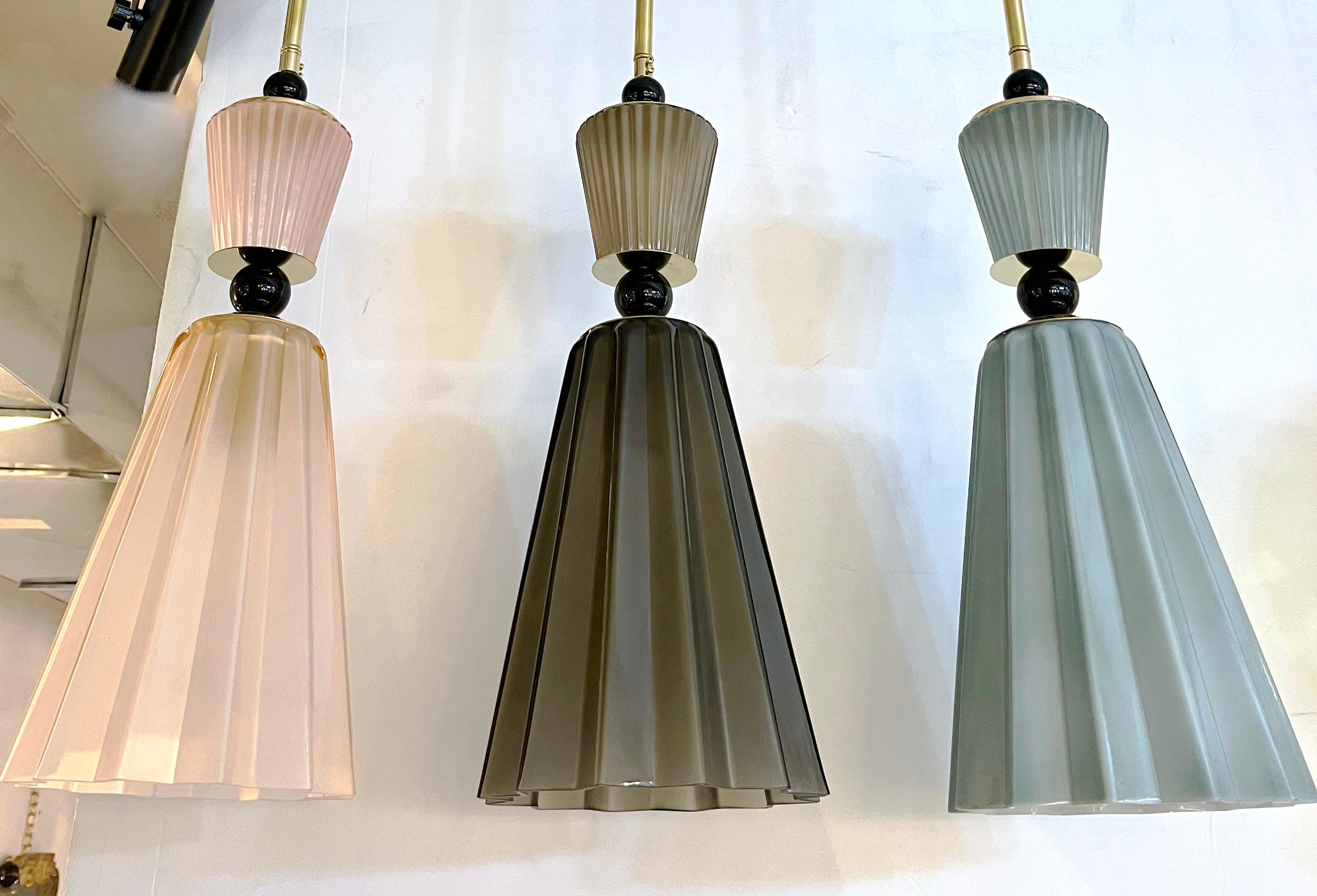 Italian Modern Set of 3 Smoked Gray, Pink, Aqua Blue Murano Glass Star Pendants  7