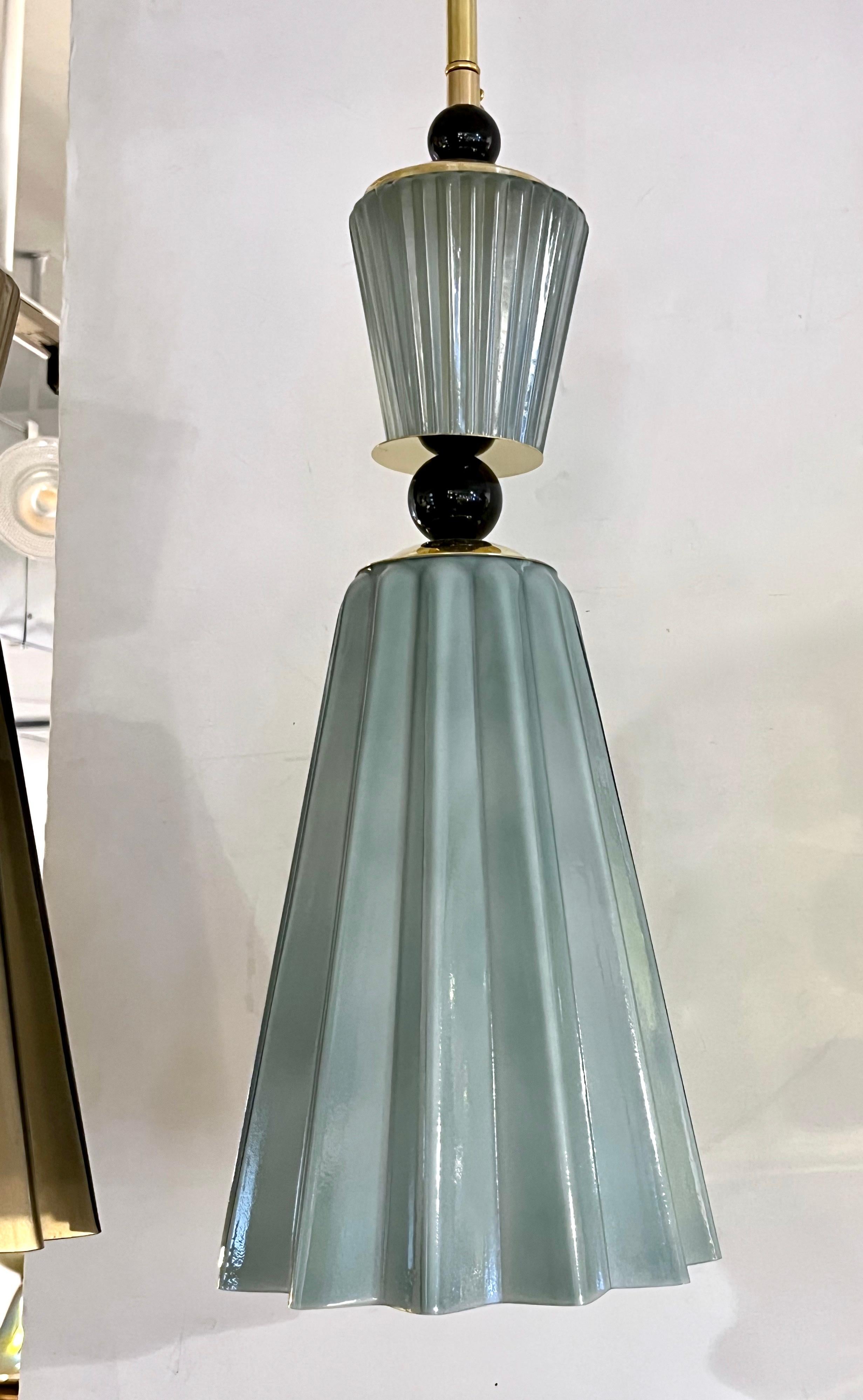 Italian Modern Set of 3 Smoked Gray, Pink, Aqua Blue Murano Glass Star Pendants  11