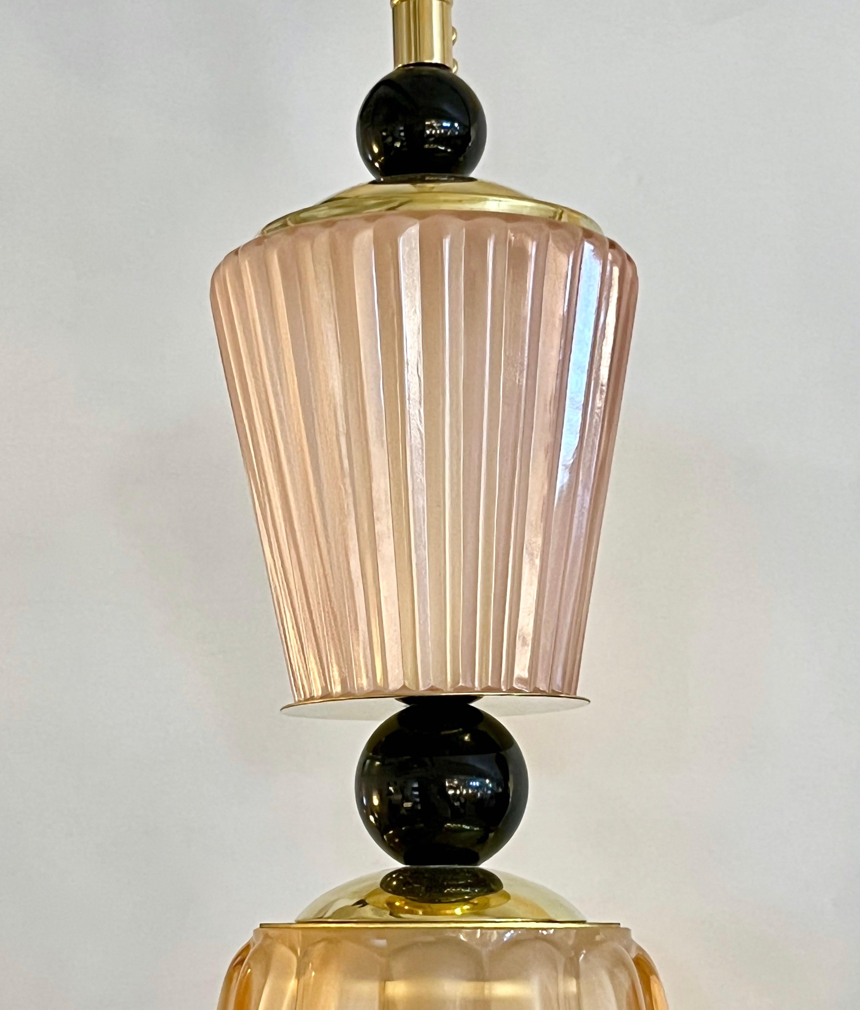 Contemporary Italian Modern Set of 3 Smoked Gray, Pink, Aqua Blue Murano Glass Star Pendants  For Sale
