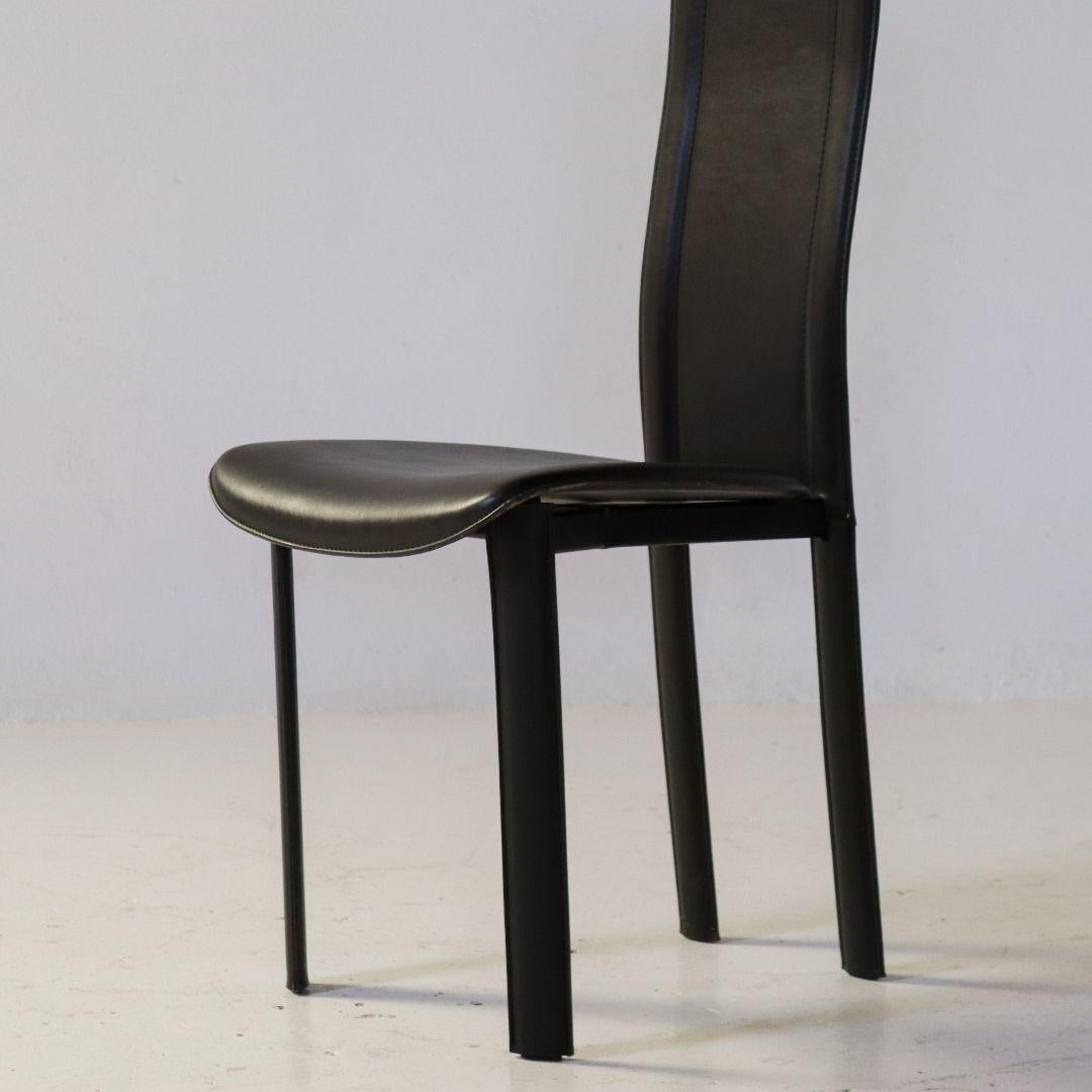 Leather Italian Modern Set of 6 'Elena B' Dining Chairs by Quia Italy