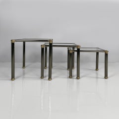 Italian modern set of coffe tables in metal and glass, 1980s