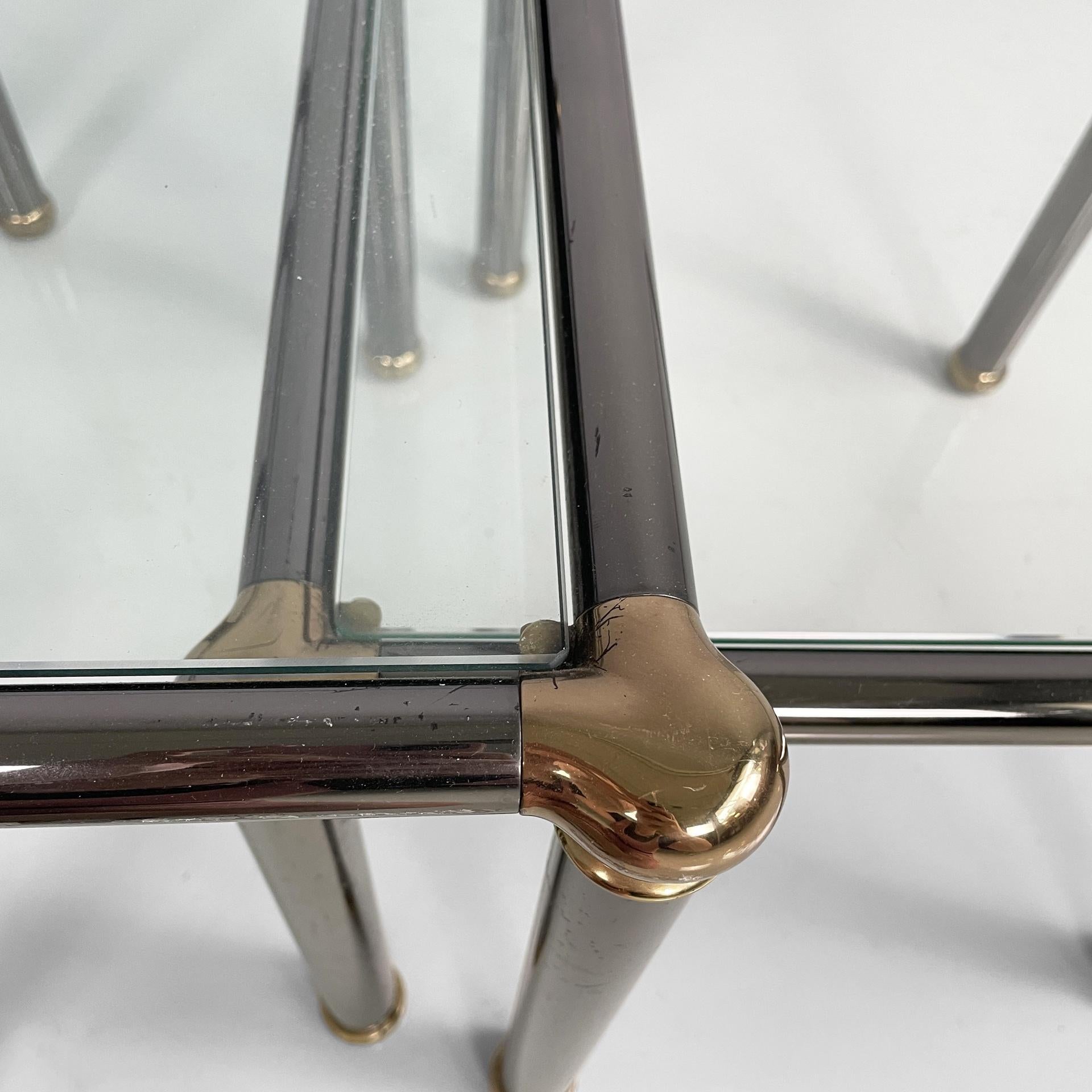 Italian modern set of coffe tables in metal and glass, 1980s For Sale 1
